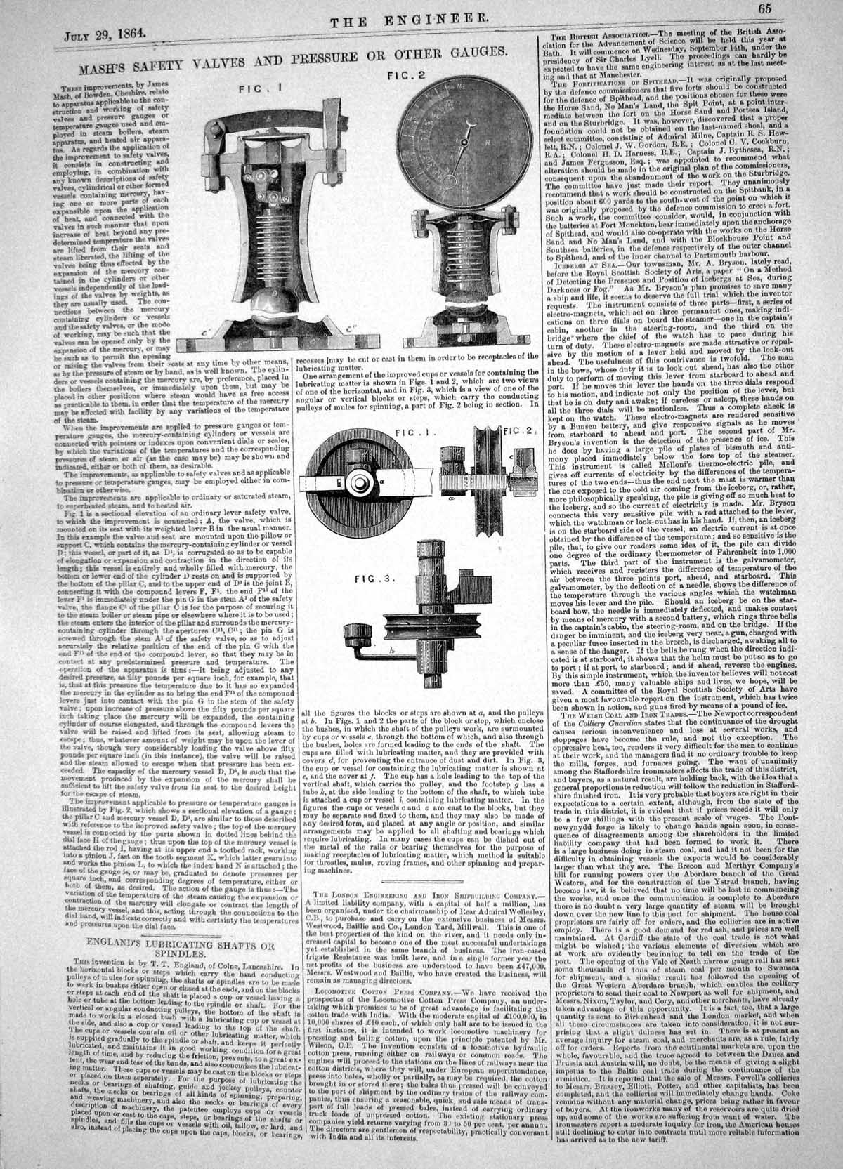 Old Print 1864 Mash Safety Valves Pressure Gauges England Shafts Spindles 19th