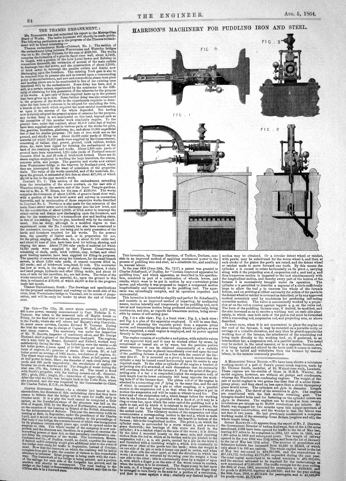 Old Print 1864 Harrison Machinery Puddling Iron Steel Moon Surface Rosse 19th