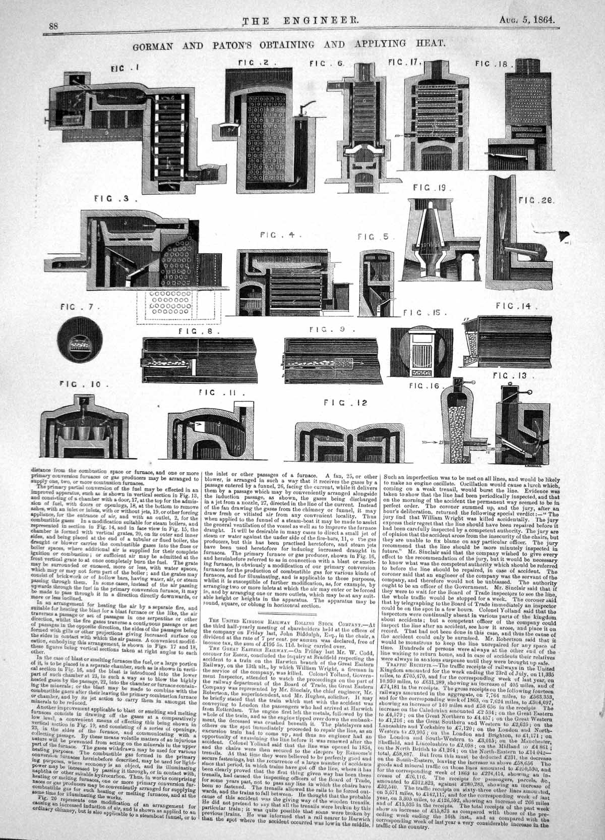 Old Print Engineering 1864 Gorman Paton Obtaining Applying Heat Machinery 19th
