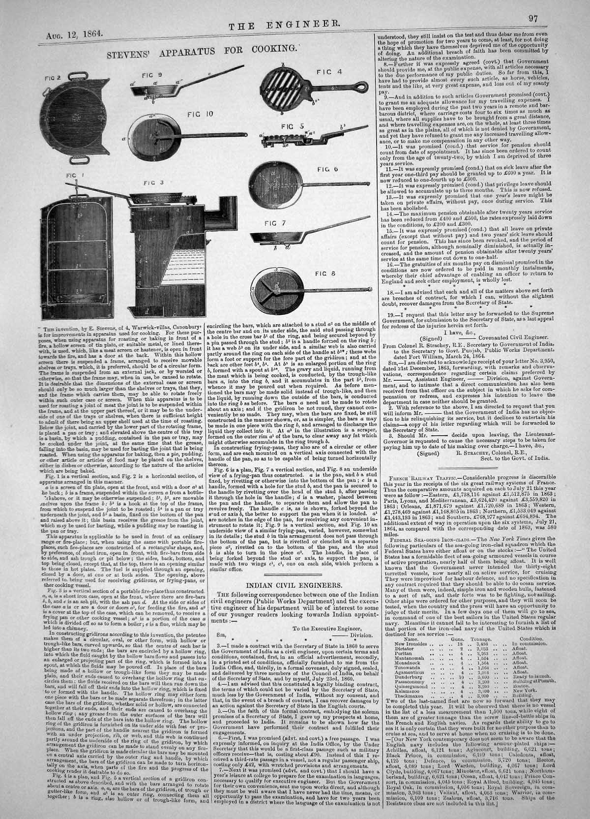 Old Print Engineering 1864 Invention Stevens Apparatus Cooking Canonbury 19th
