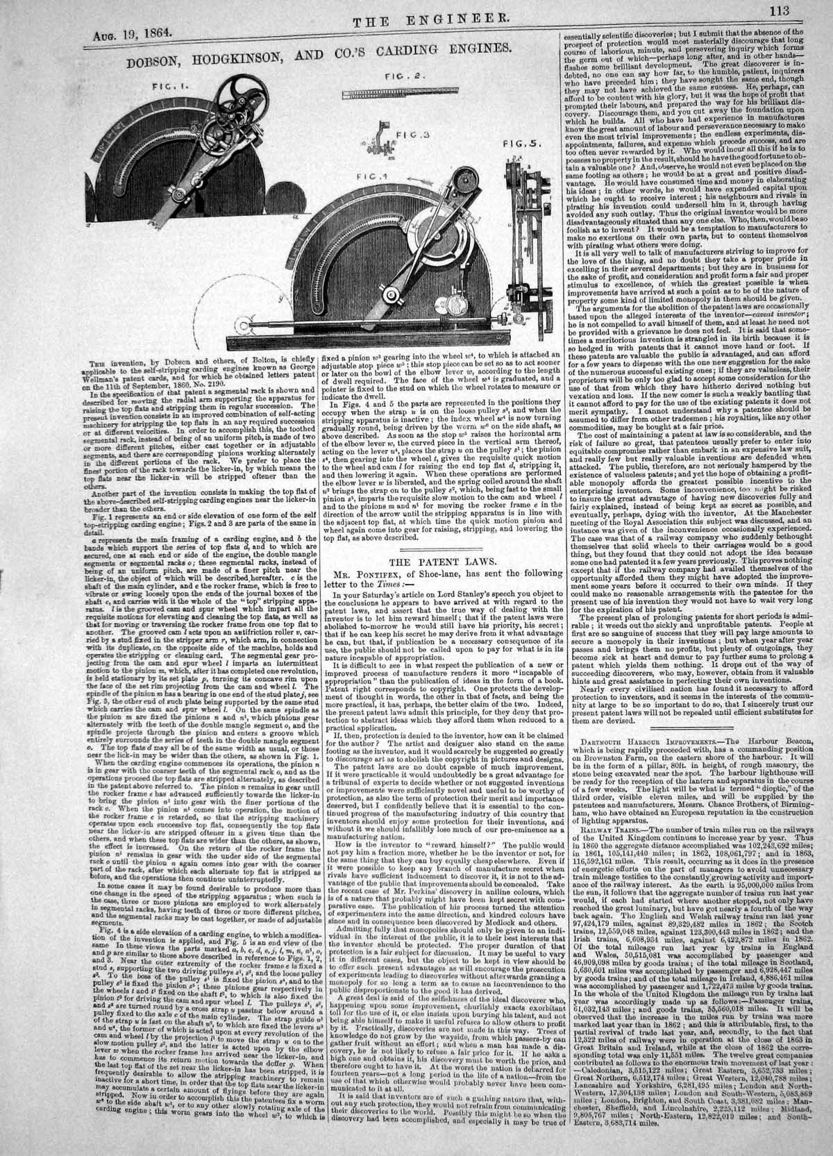 Antique Old Print 1864 Invention Dobson Hodgkinson Carding Engines Machinery