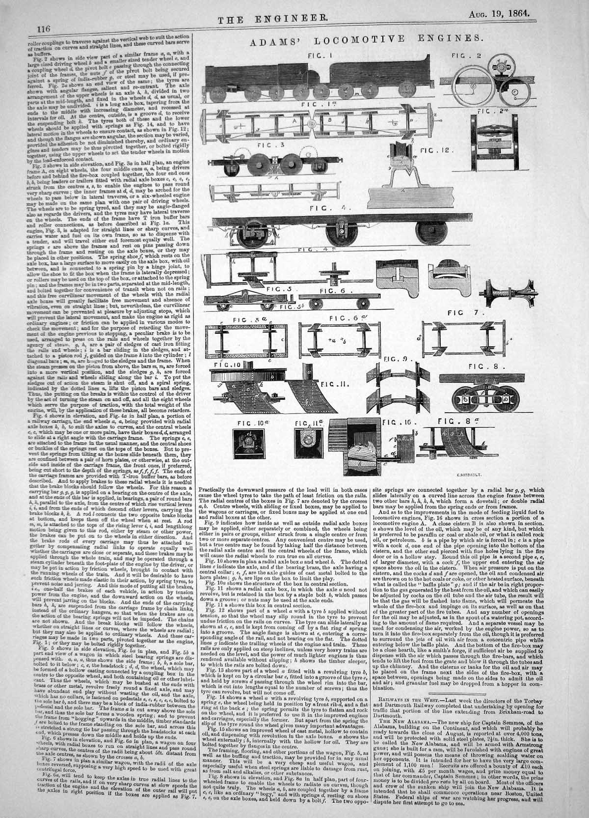 Antique Old Print Engineering 1864 Adams Locomotive Engines Railways Trains
