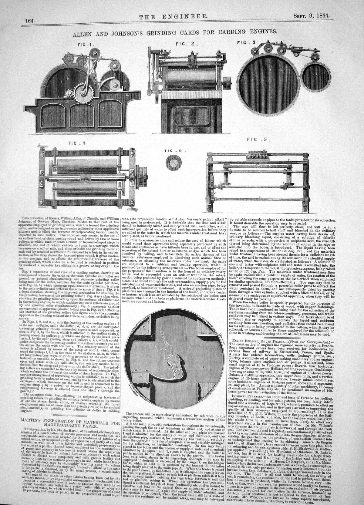 Old Engineering 1864 William Allen Johnson Grinding Cards Carding Eng Victorian