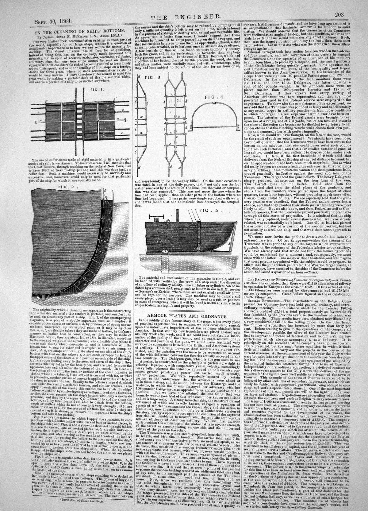 Old Print Engineering 1864 Cleaning Ships Bottoms Captain Henry Mckillop 19th