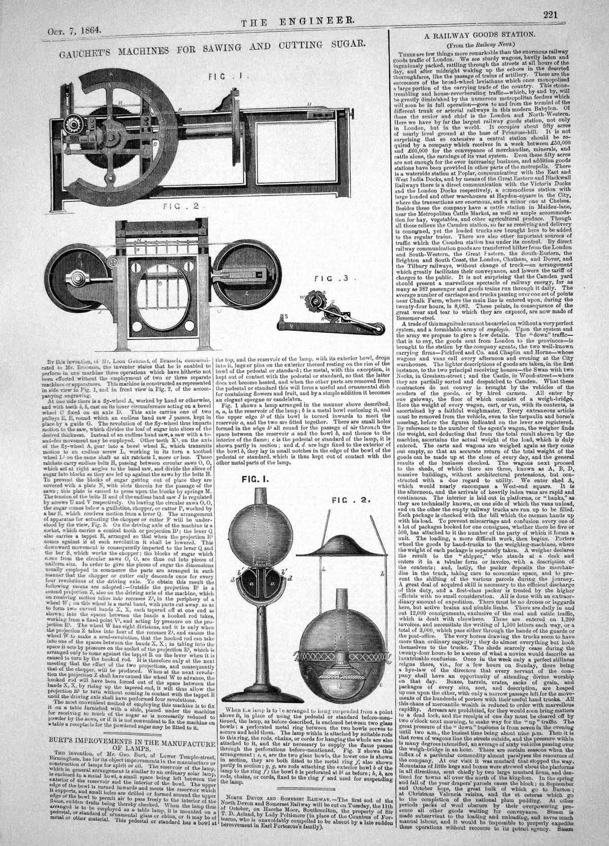 Old Engineering 1864 Gauchet Machinery Sawing Cutting Sugar Burt Lamp Victorian