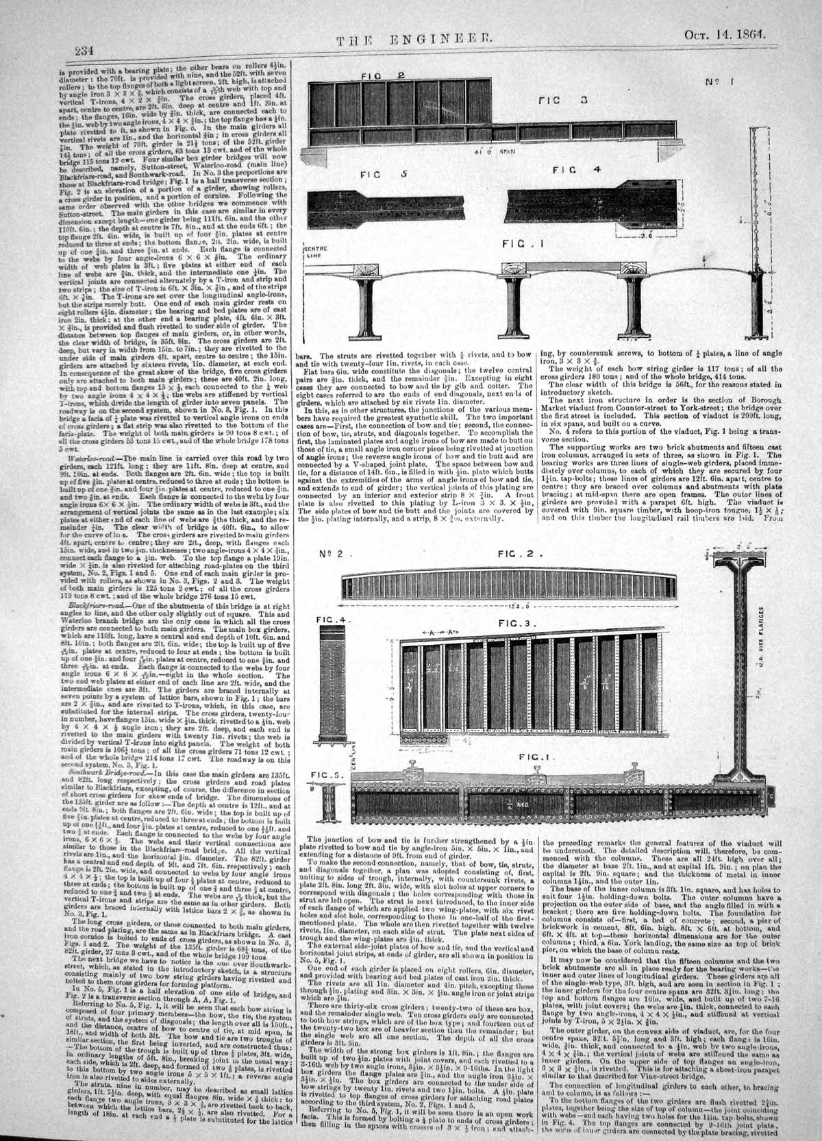 Old Engineering 1864 Wrought Iron Road Bridges Charing Cross Railway Victorian