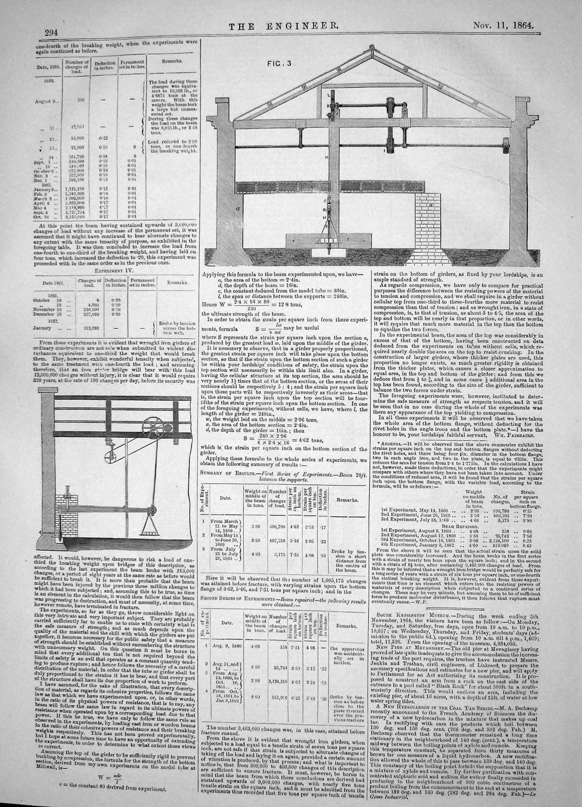 Antique Old Print Engineering 1864 Strength Iron Structures Drawing Fairbairn