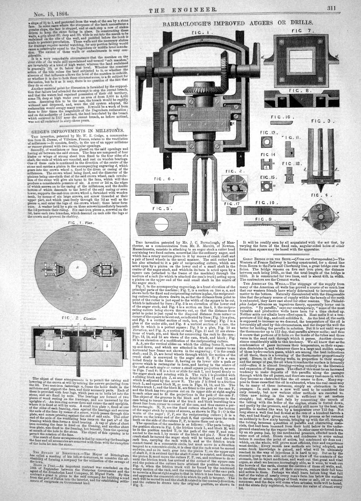 Old Engineering 1864 Gedge Millstones Barraclough Improved Augers Dri Victorian