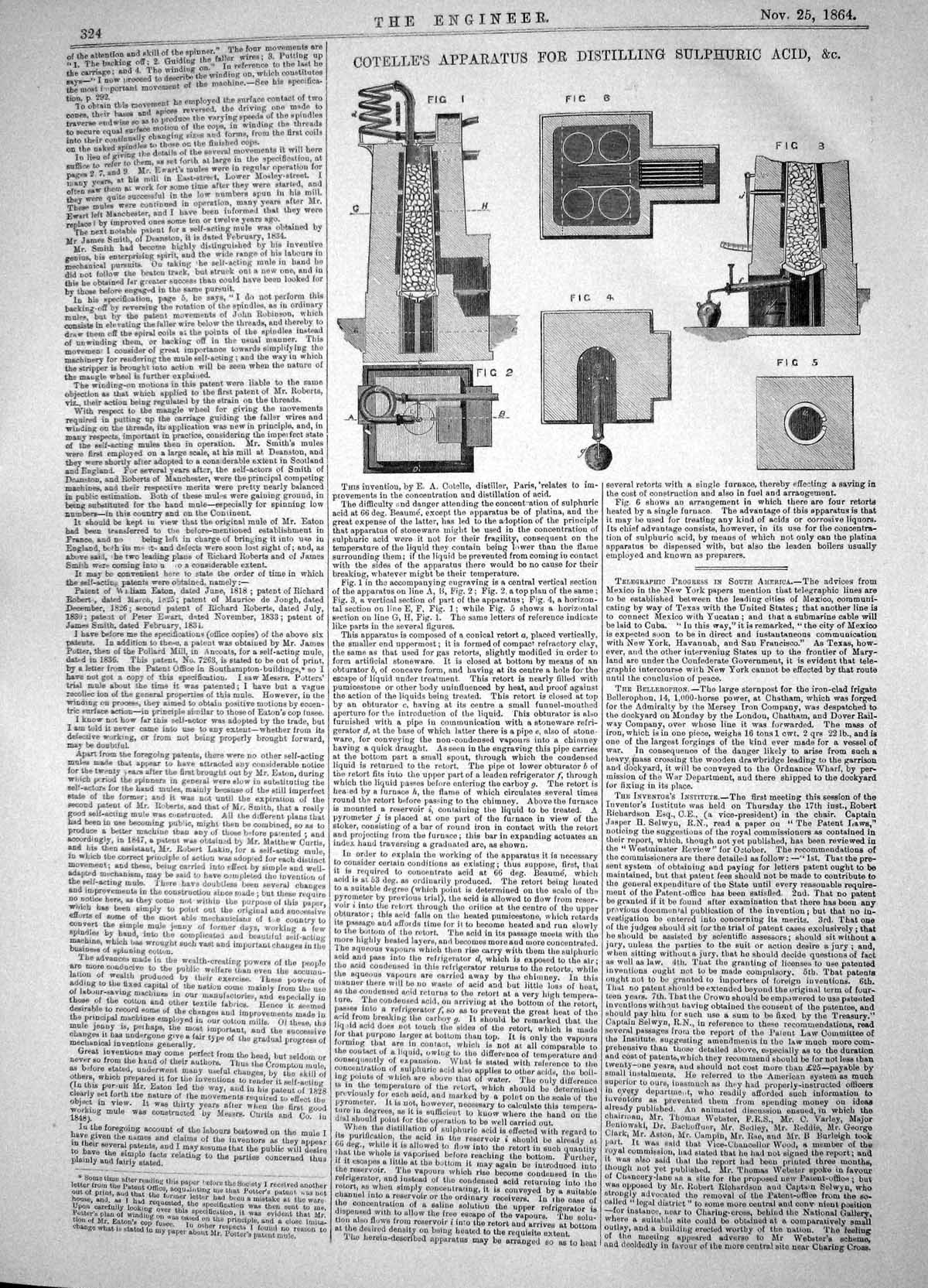 Antique Old Print 1864 Invention Cotelle Apparatus Distilling Sulphuric Acid