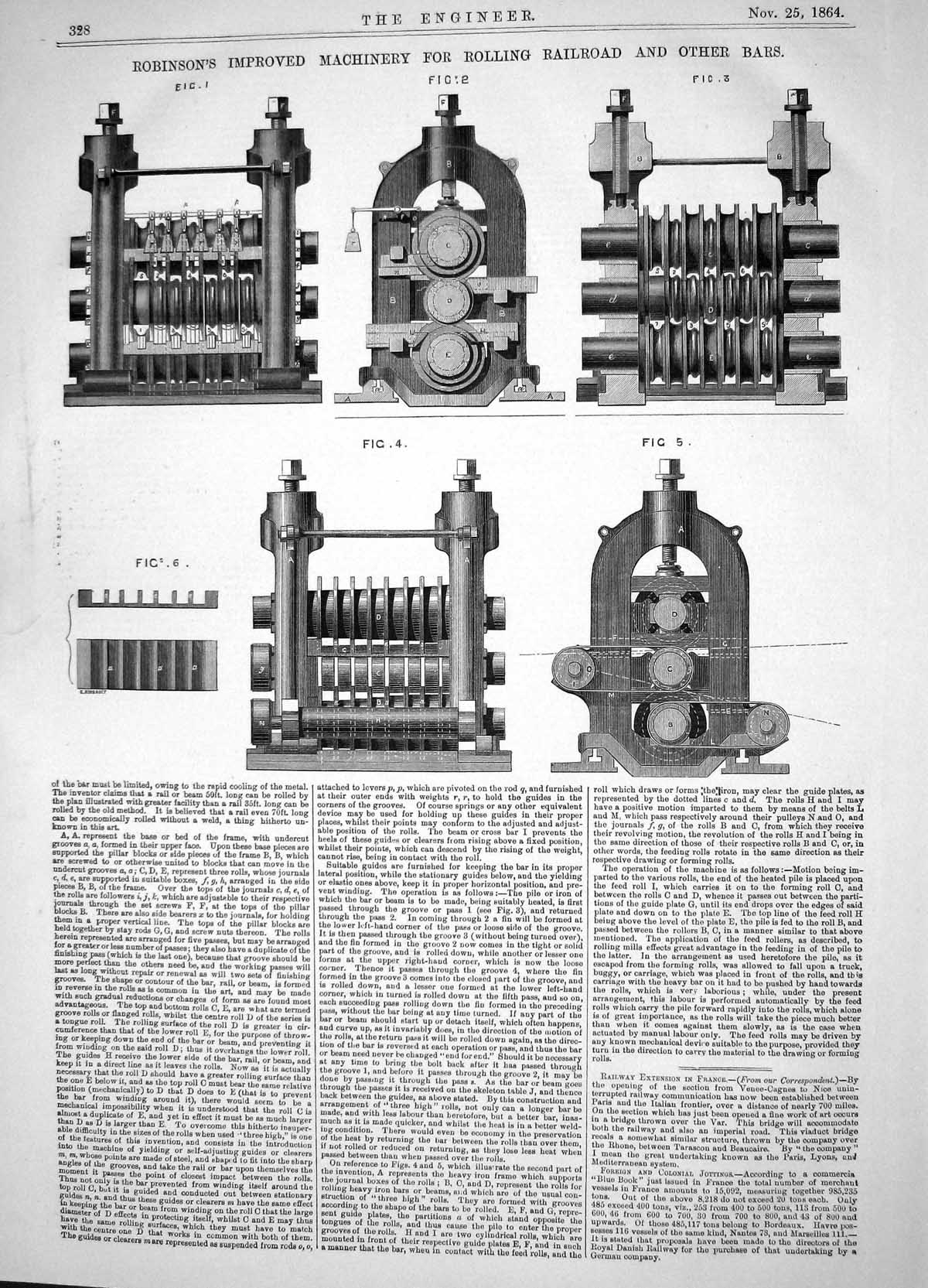 Old Engineering 1864 Robinson Improved Machinery Rolling Railroad Bar Victorian