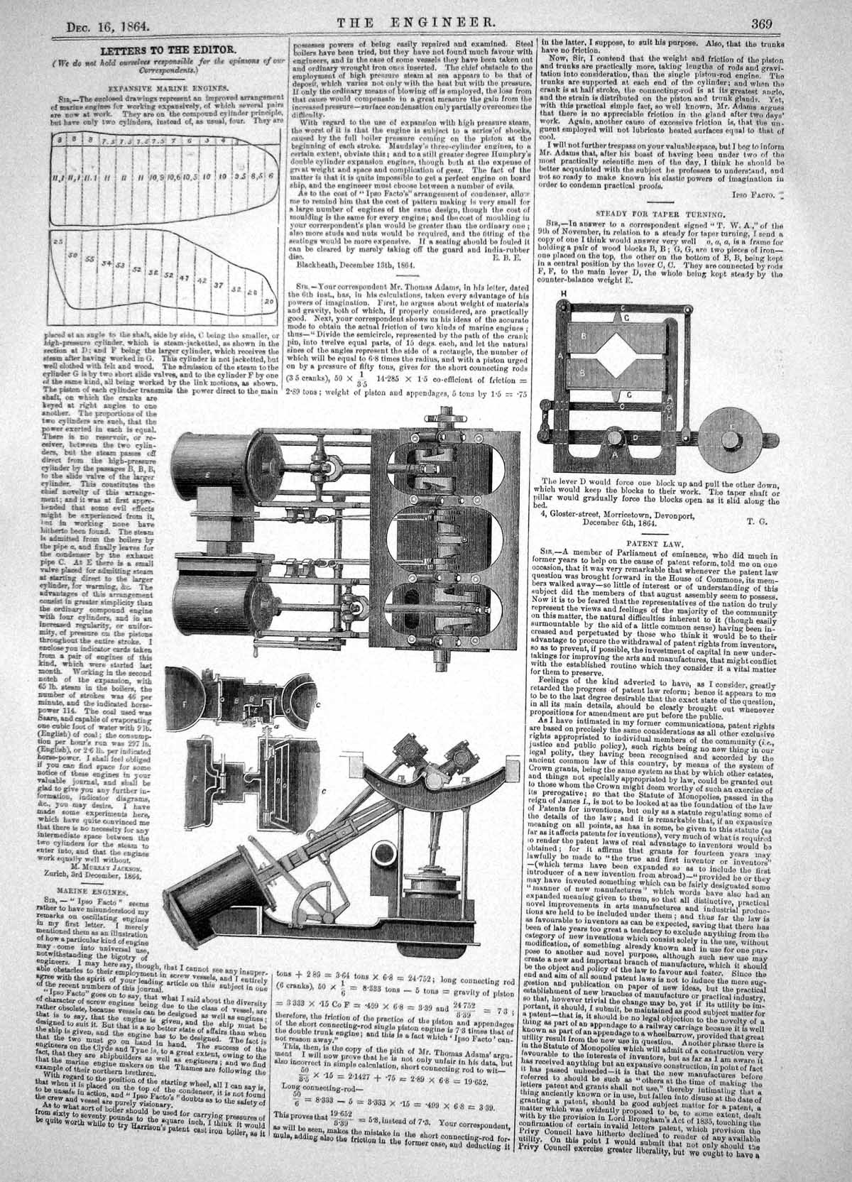 Old Engineering 1864 Expansive Marine Engines Taper Turning Machinery Victorian