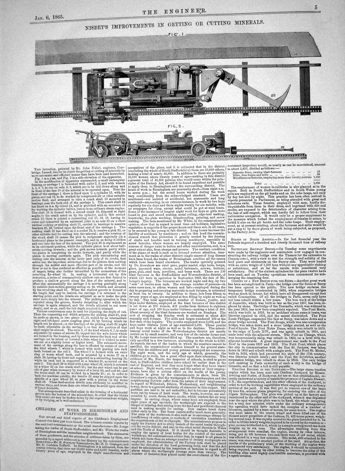 Old Engineering 1865 John Nisbet Improvements Cutting Minerals Machin Victorian