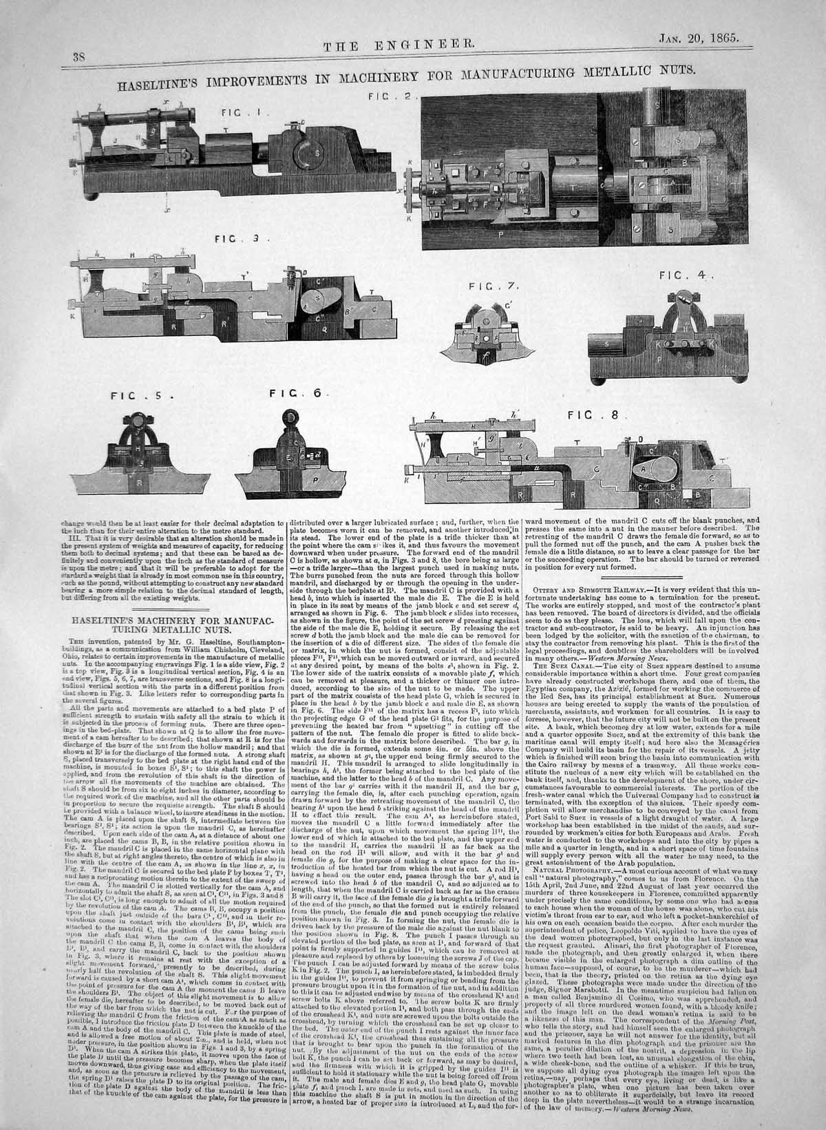 Old 1865 Haseltine Improvements Machinery Manufacturing Metallic Nuts Victorian