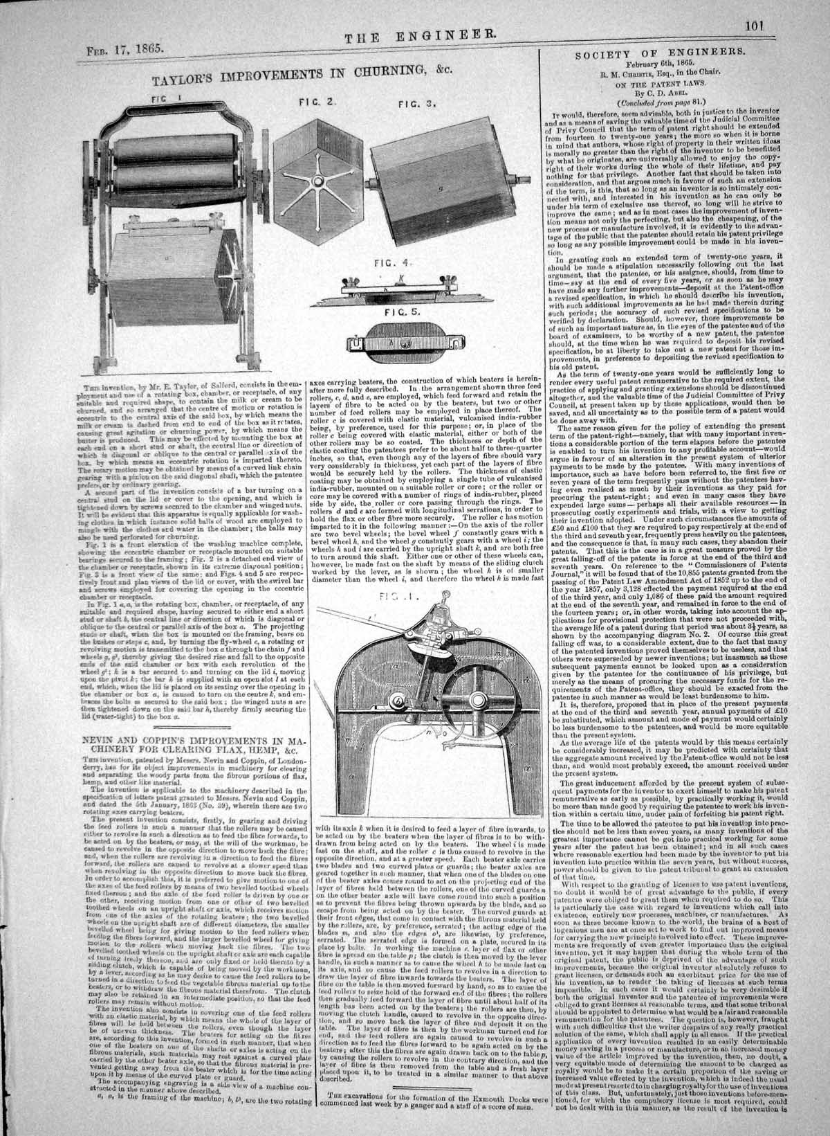 Old 1865 Taylor Improvements Churning Nevin Coppin Machinery Flax Hem Victorian