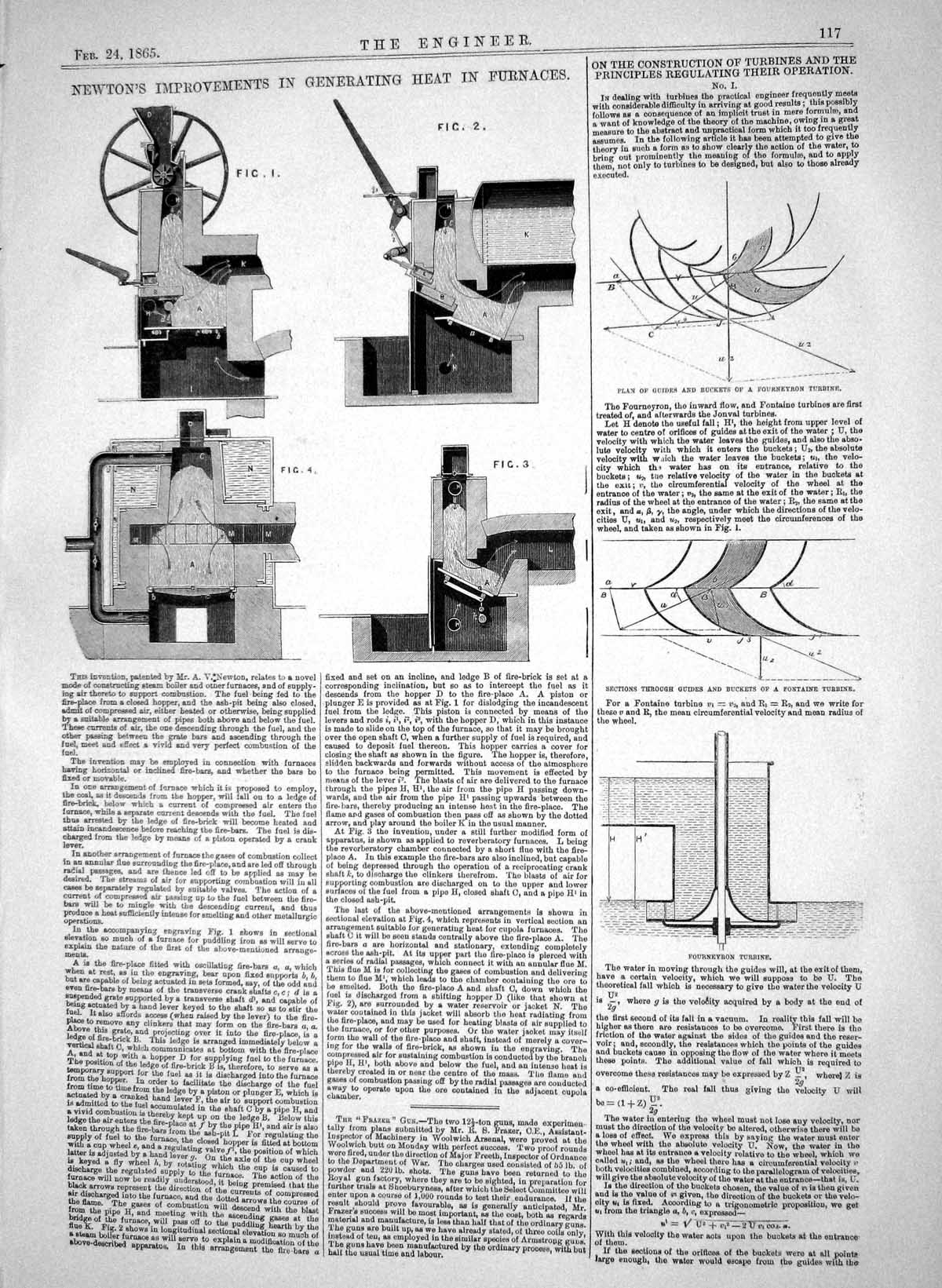 Antique Old Print 1865 Newton Improvements Generating Heat Furnaces Machinery