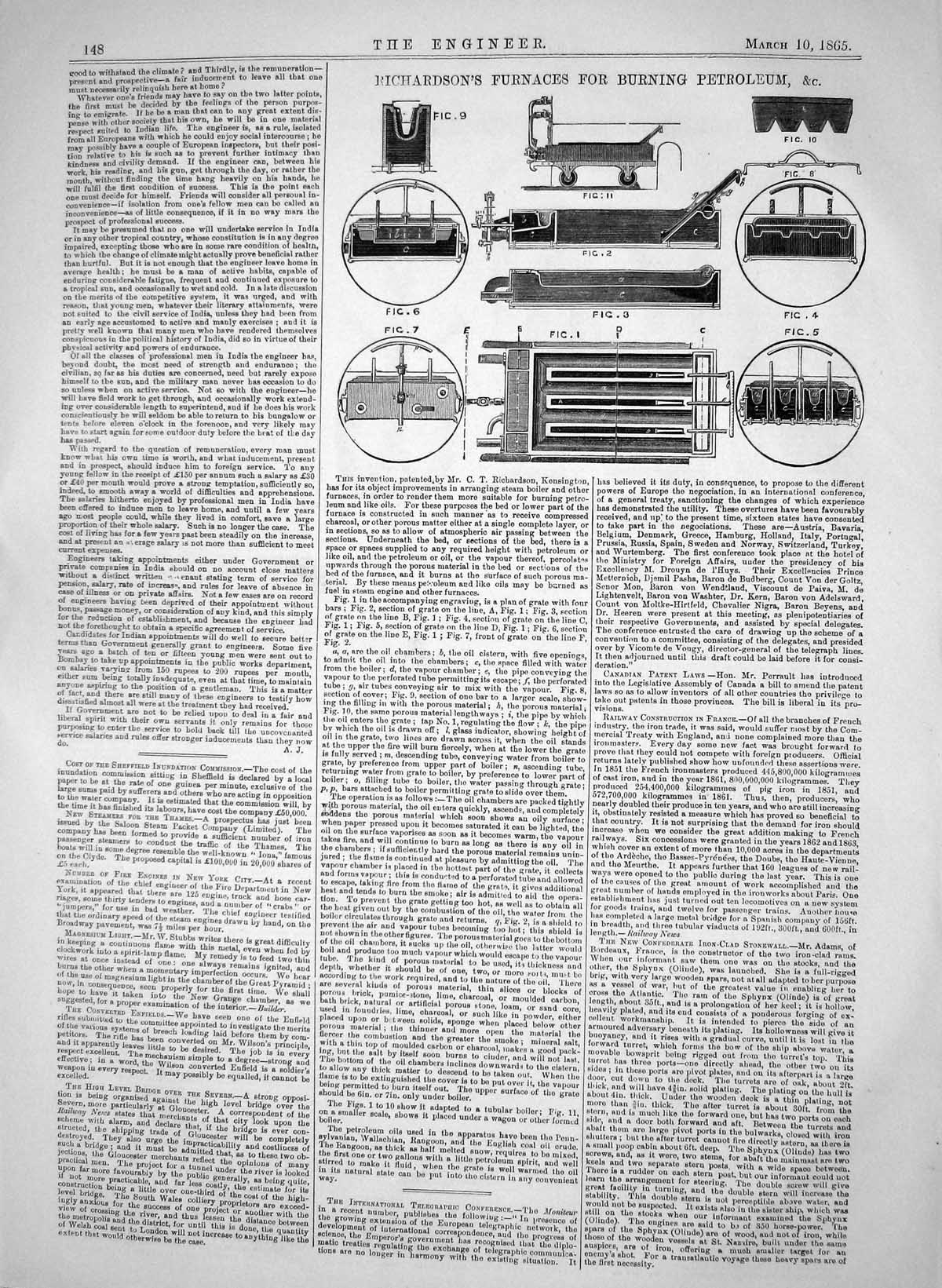 Old 1865 Richardson Furnace Burning Petroleum Diagrams Railway Bridge Victorian