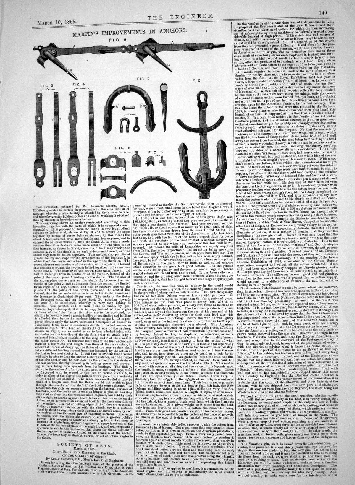 Old Print Engineering 1865 Francois Martin Improvements Anchors Middlesex 19th