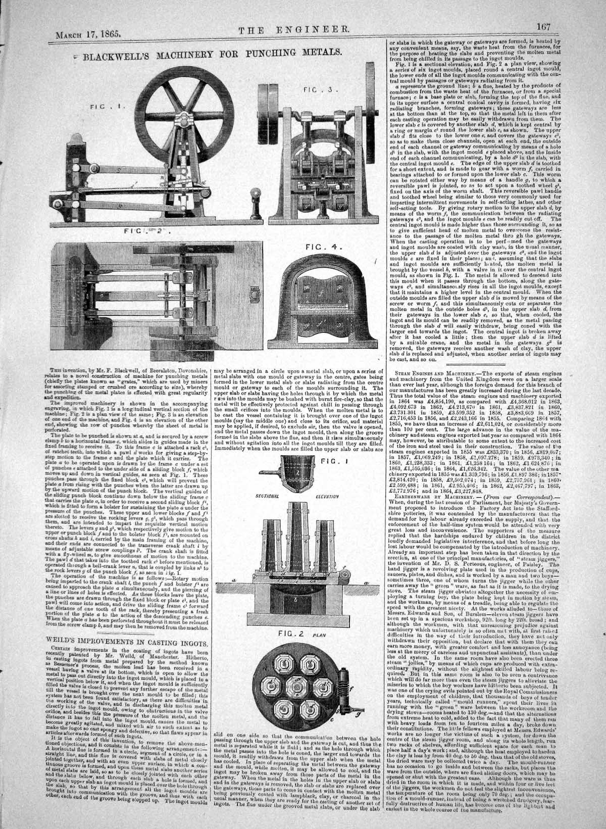 Antique Print 1865 Blackwell Machinery Punching Metals Weild Casting Ingots