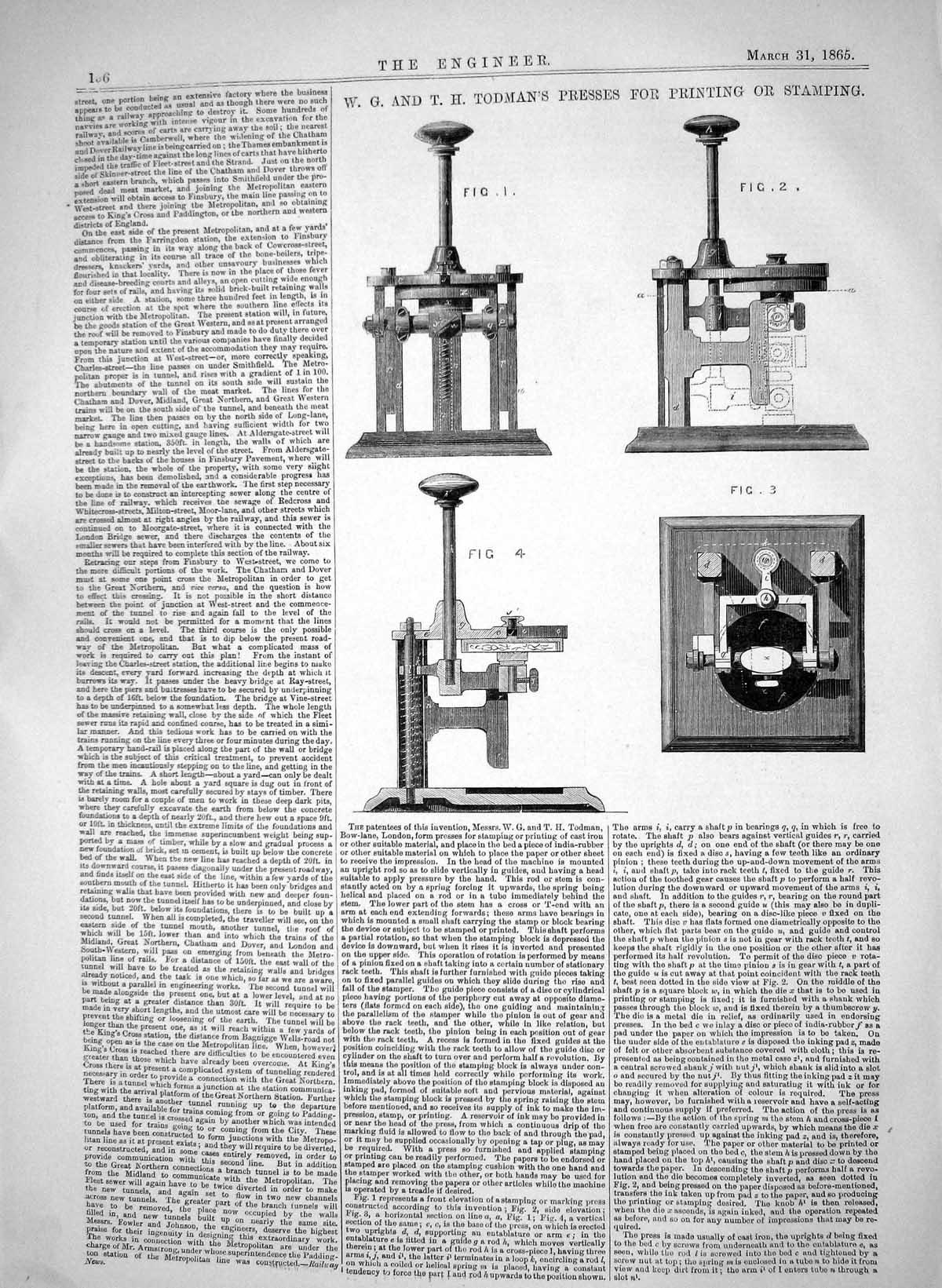 Old Antique Print Engineering 1865 Todman Presses Ing Stamping Machinery 19th