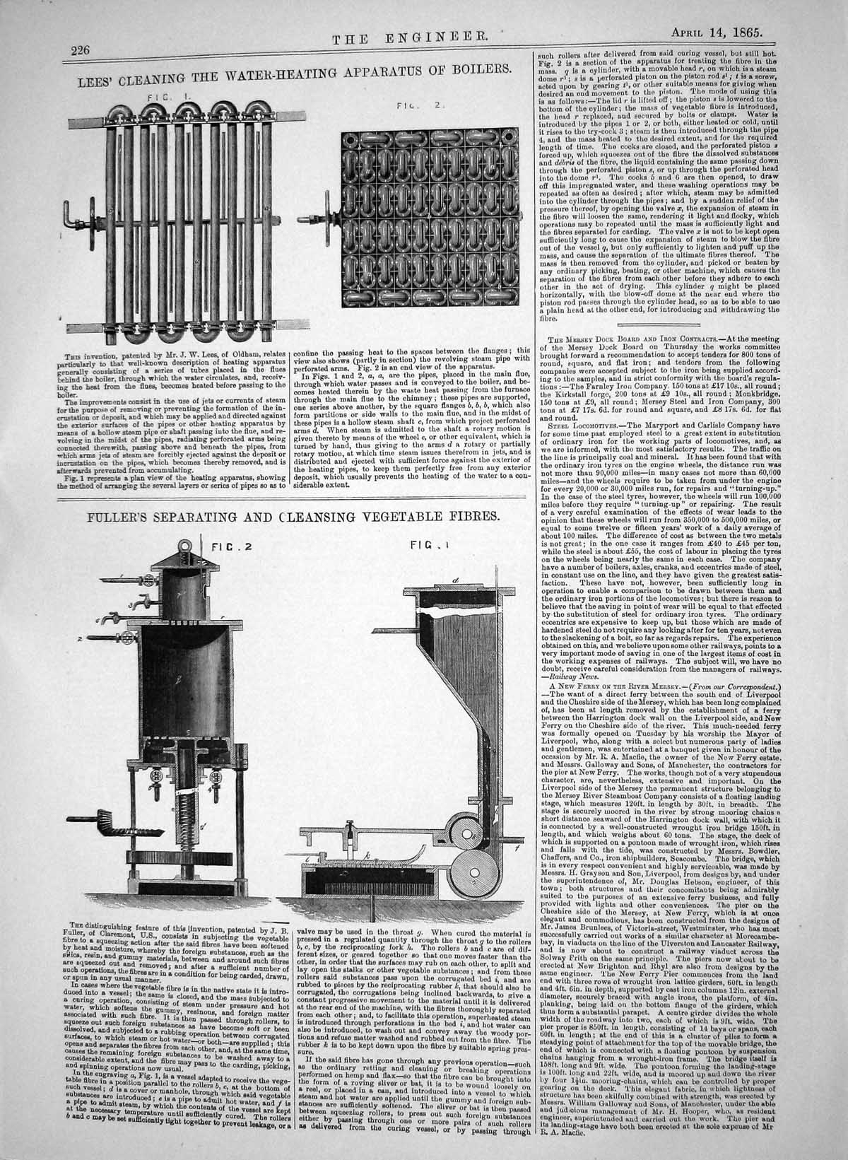 Old 1865 Lees Cleaning Water-Heating Boilers Fuller Fibres Machinery Victorian