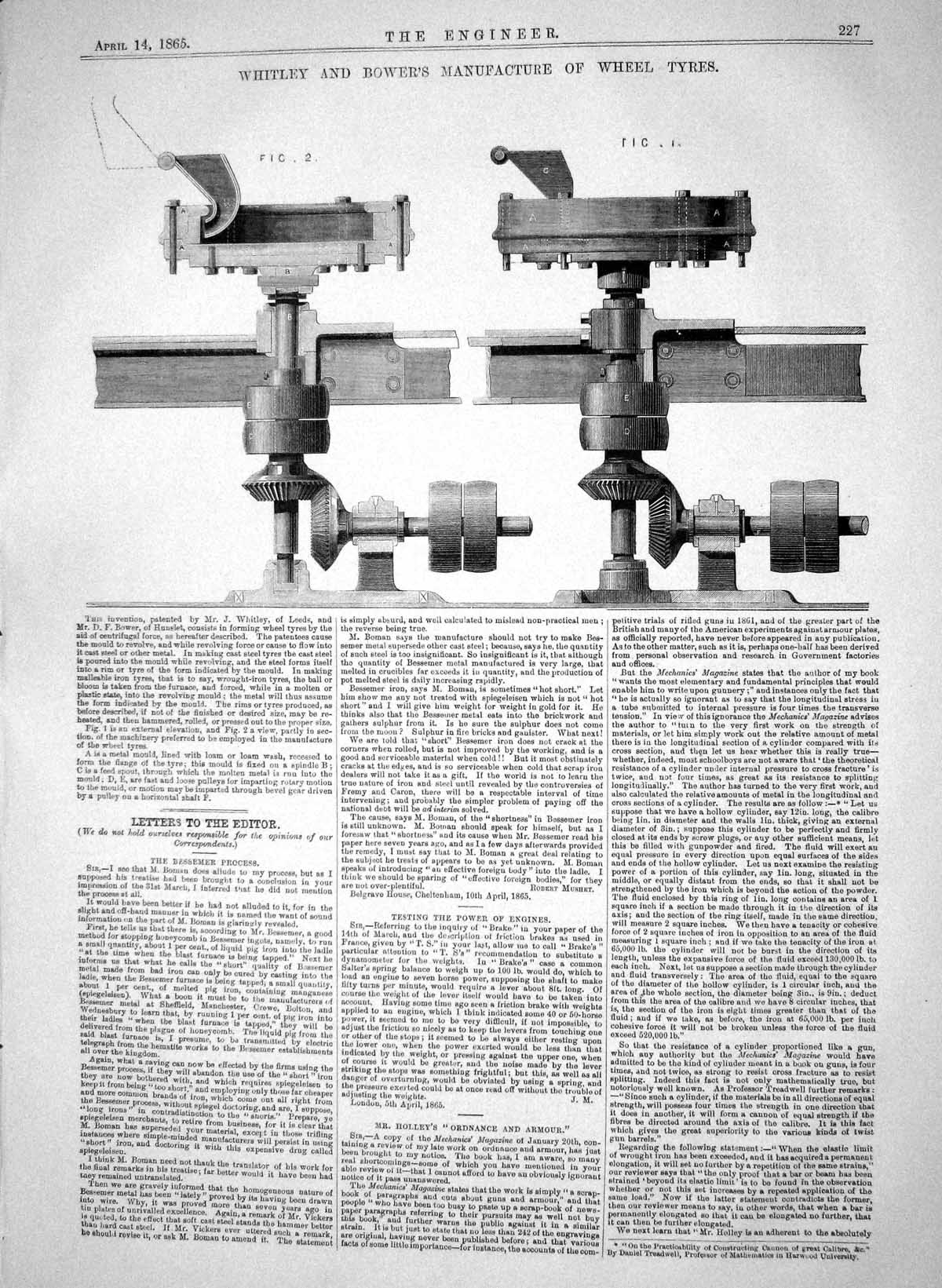 Old Print 1865 Whitley Bower Manufacture Wheel Tyres Leeds Bower Hunslet 19th