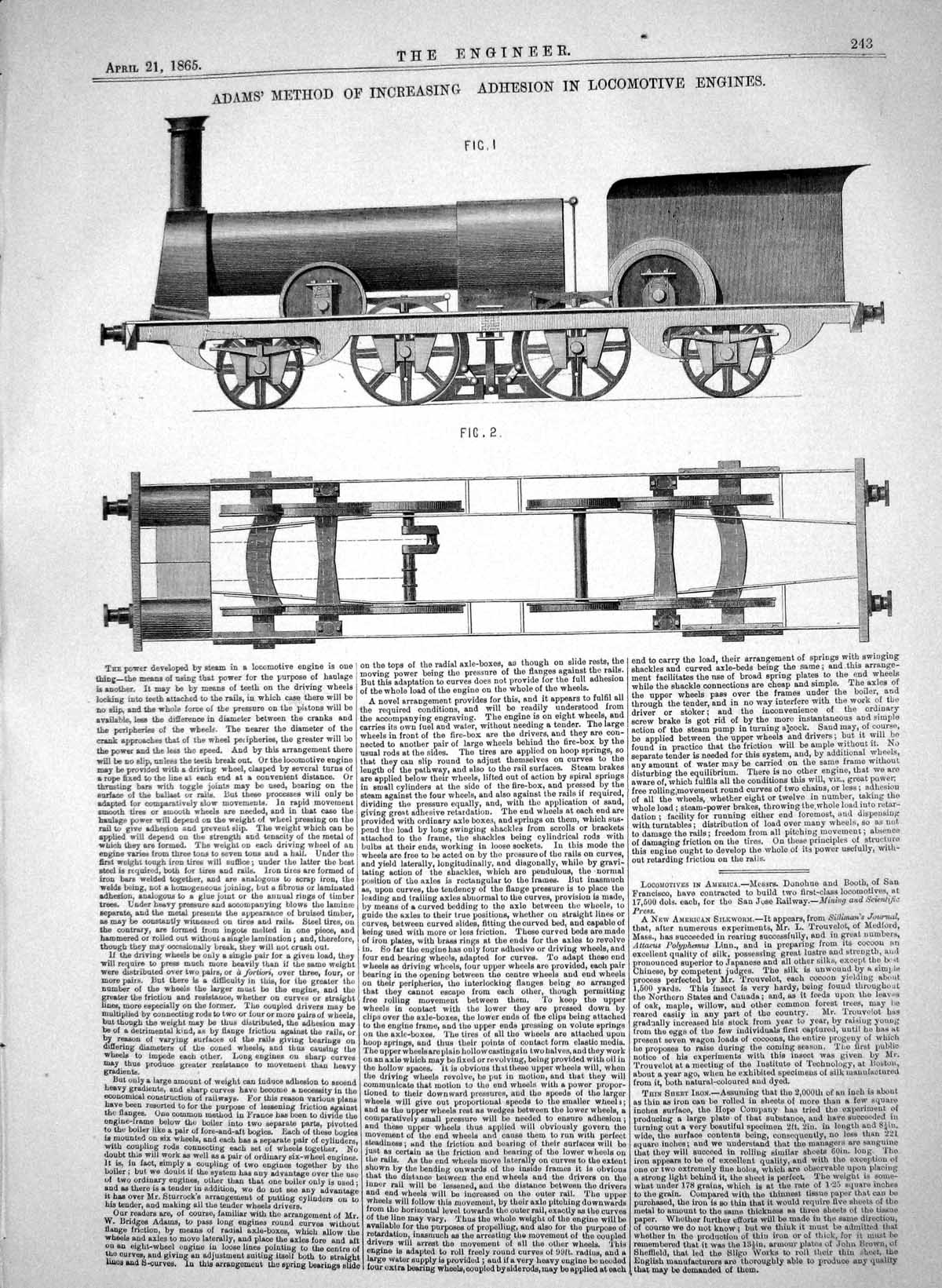 Old Print 1865 Adams Method Increasing Adhesion Locomotive Engines Train 19th