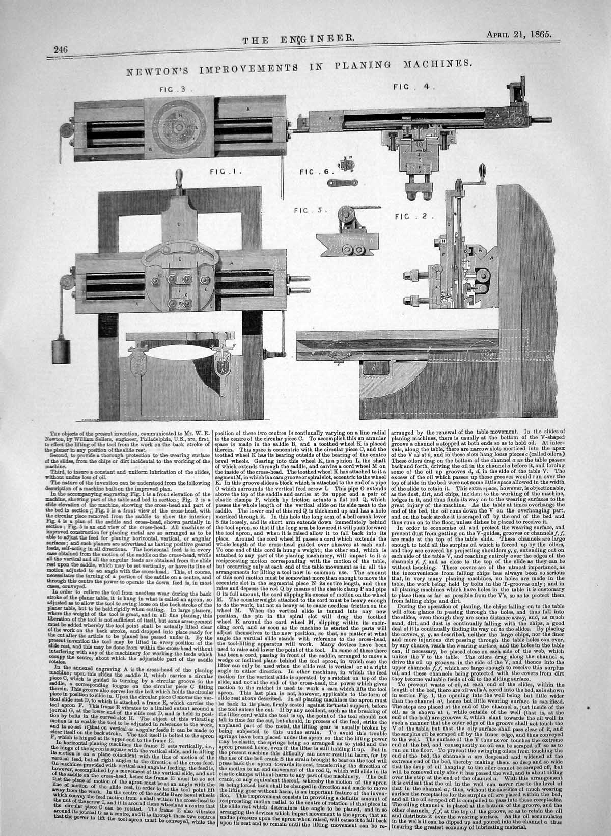Old Newton Improvements Planing Machines 1865 Invention William Selle Victorian