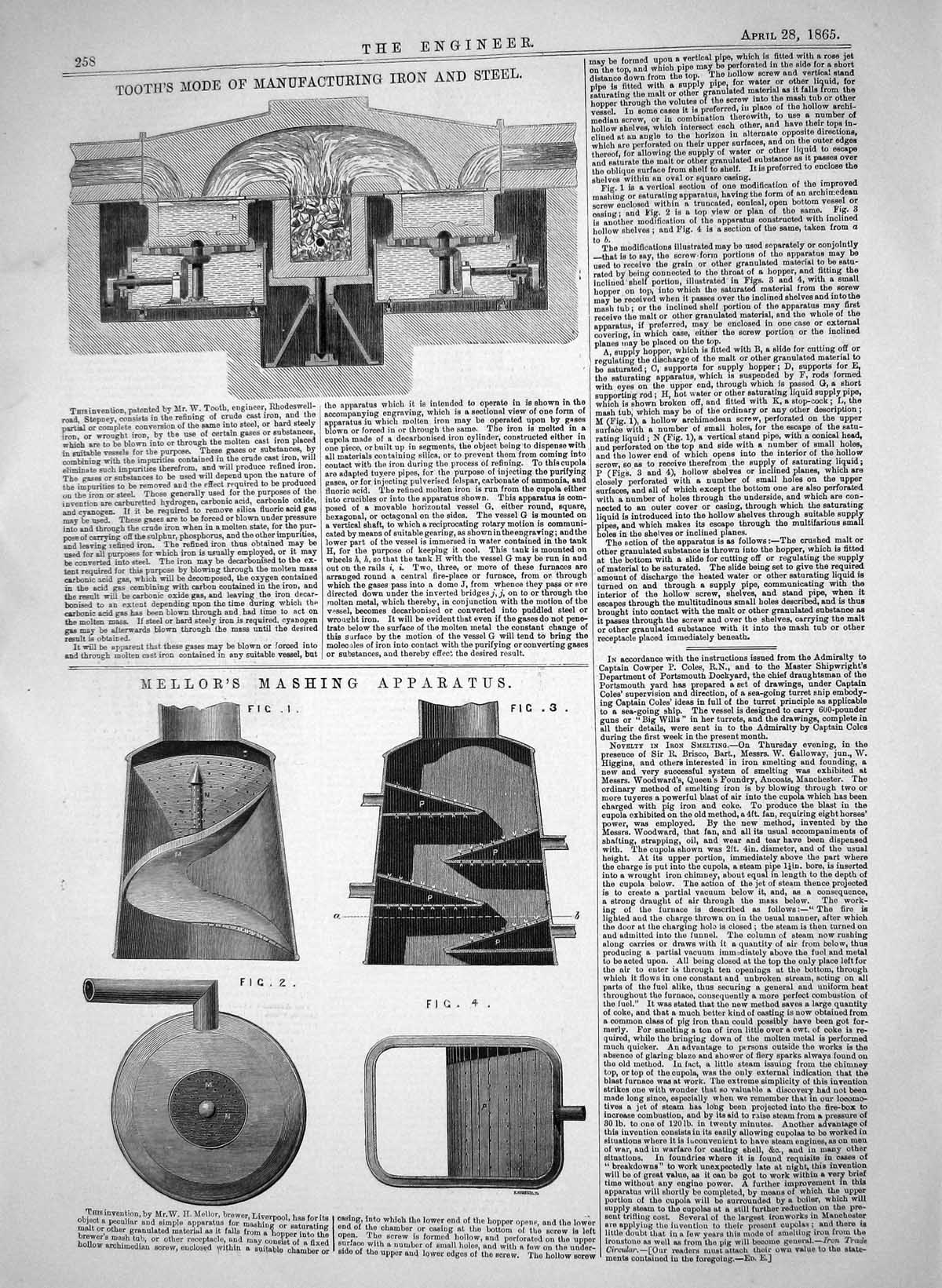Old Tooth Mode Manufacturing Iron Steel Mellor Mashing Apparatus 1865 Victorian