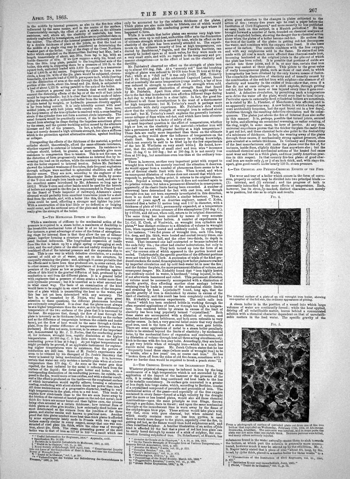 Old Print Chemical Physico-Chemical Effects Feed Water Steam Boiler 1865 19th