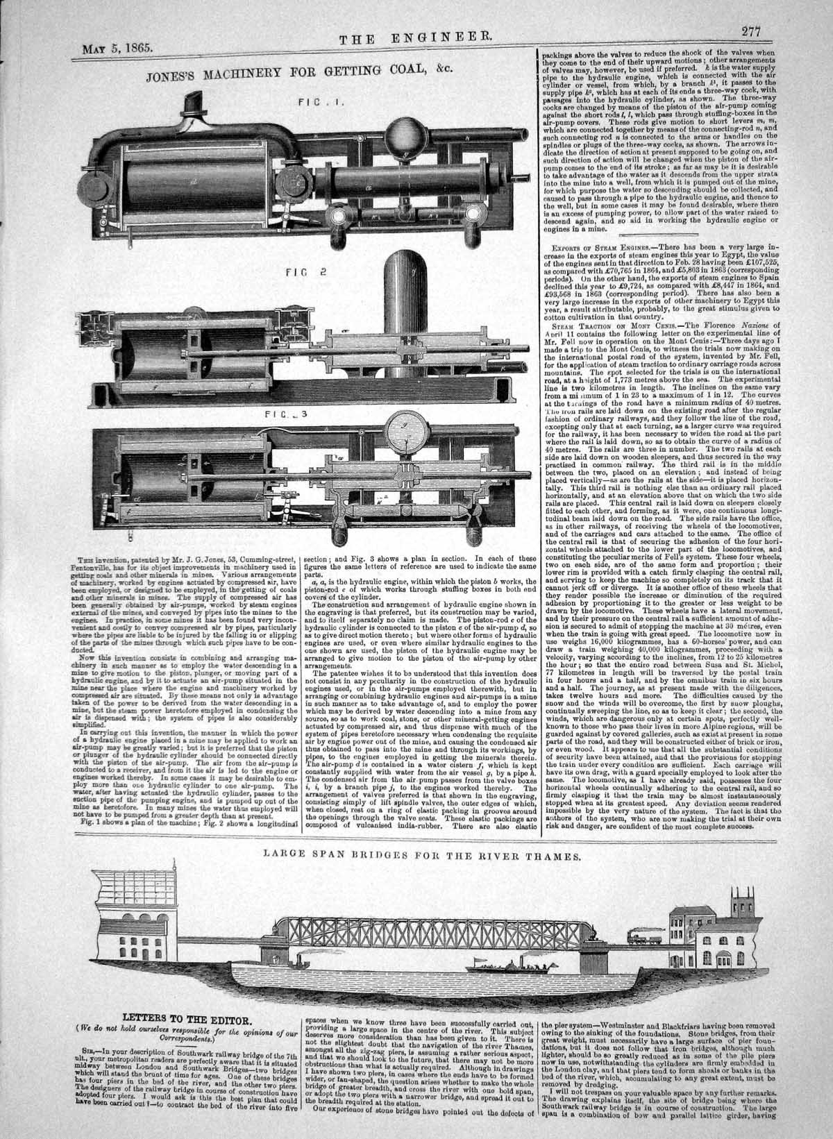 Old 1865 Jones Machinery Getting Coal Span Railway Bridges River Tham Victorian