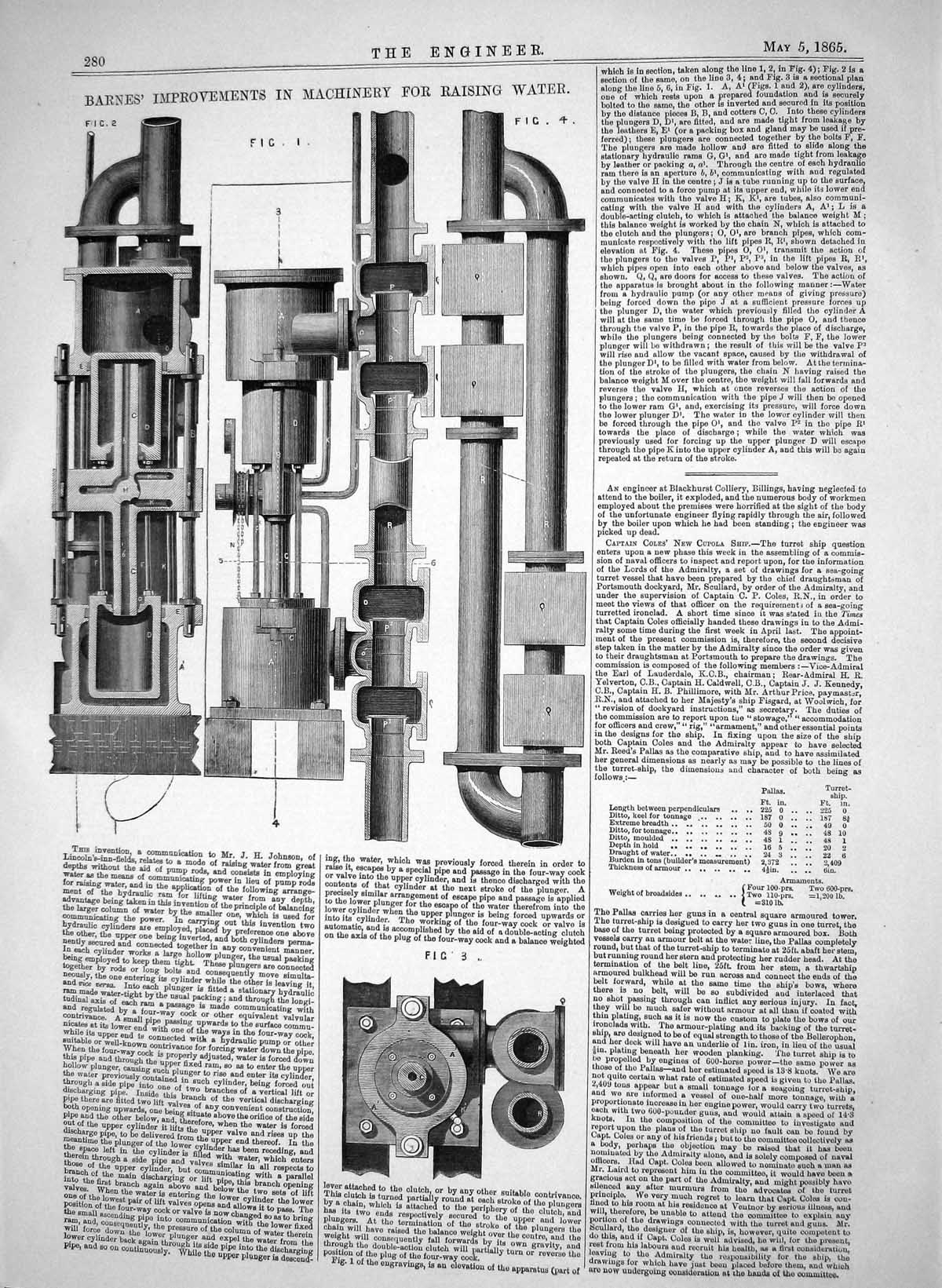 Old Engineering 1865 Barnes Improvements Machinery Raising Water John Victorian