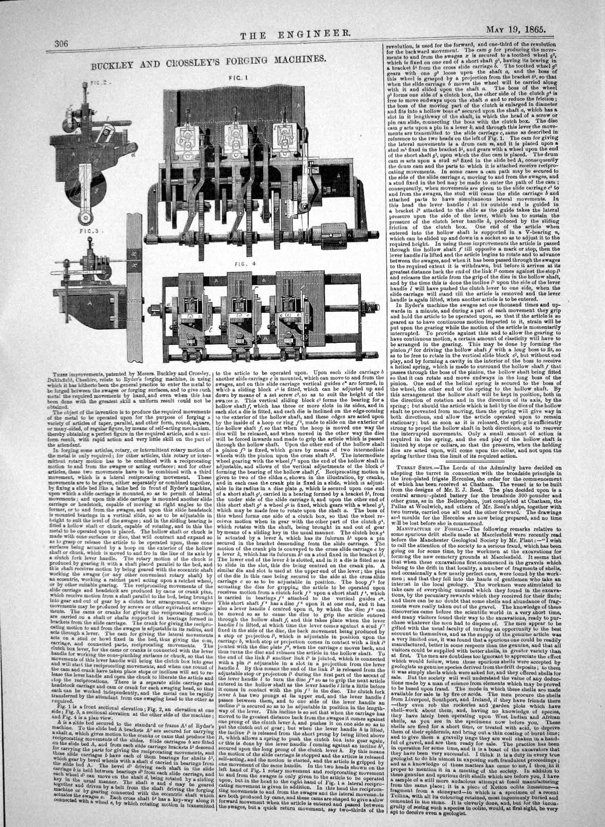 Antique Old Print 1865 Buckley Crossley Forging Machinery Dukinfield Cheshire