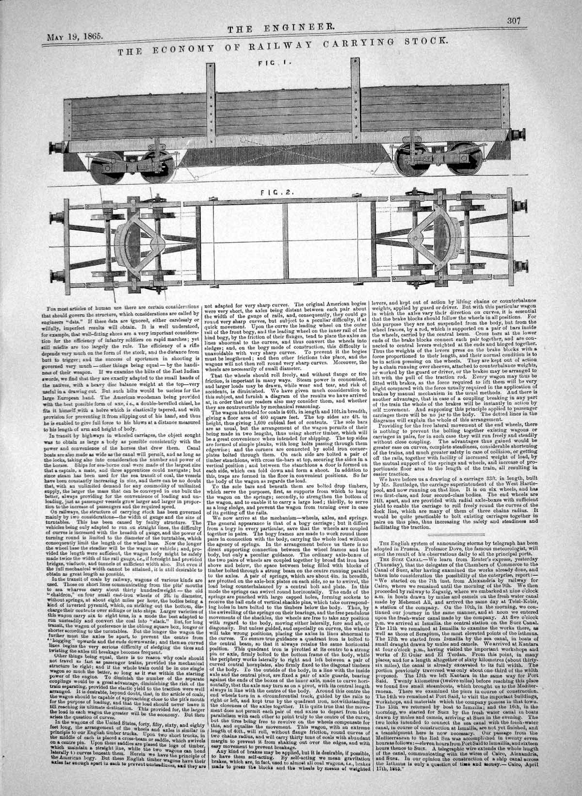 Old Print Engineering 1865 Economy Railway Carrying Stock Train Machinery 19th
