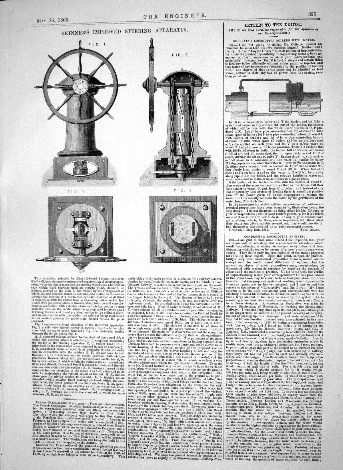 Old 1865 Skinners Improved Steering Apparatus Water Locomotive Boiler Victorian