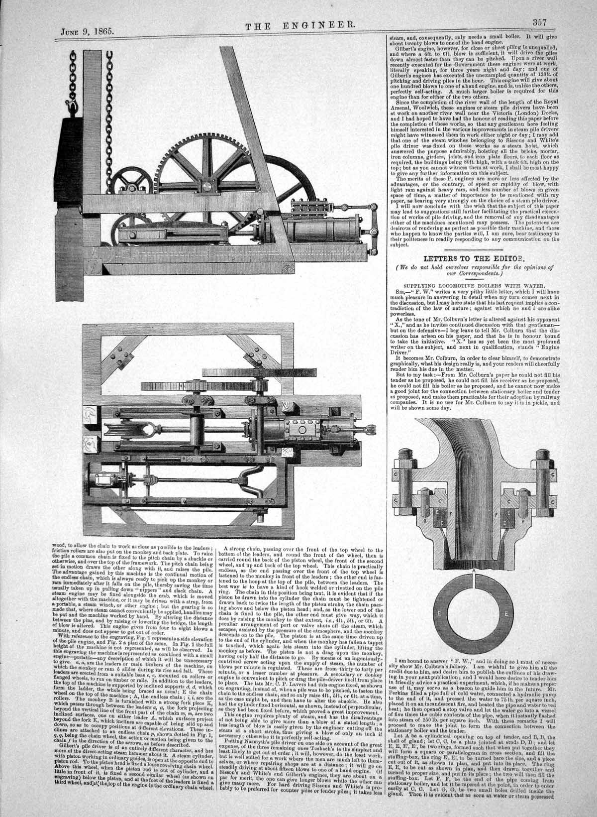 Antique Old Print 1865 Condensing Locomotives Machinery Water Boilers Trains