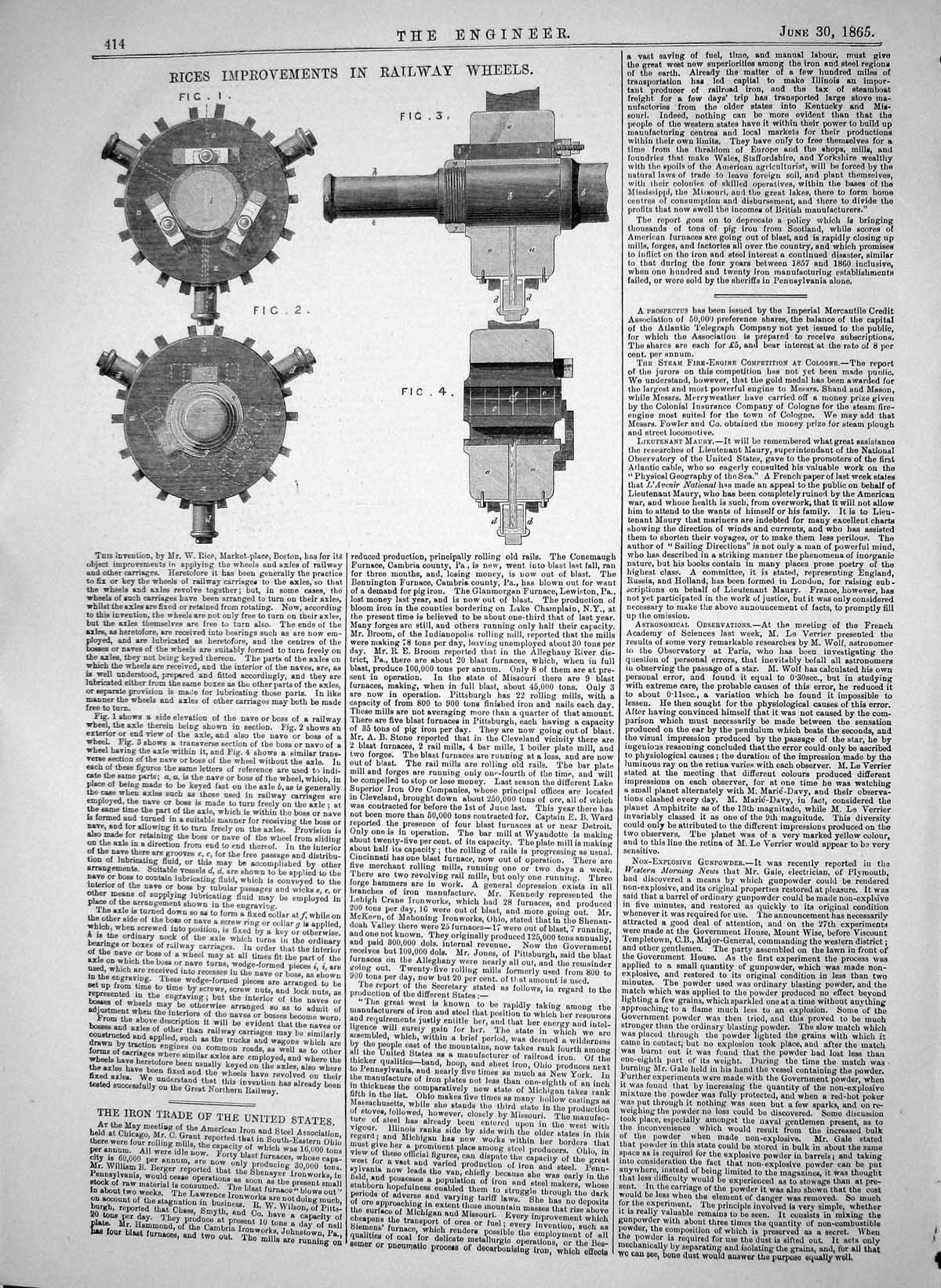 Antique Old Print 1865 Rice Boston Improvements Railway Carriage Train Wheels