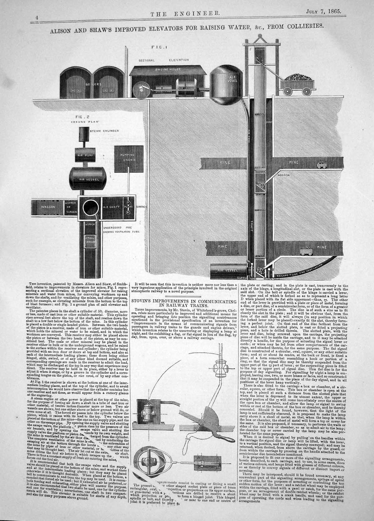 Old 1865 Alison Shaw Elevators Collieries Stovin Railway Communicatio Victorian