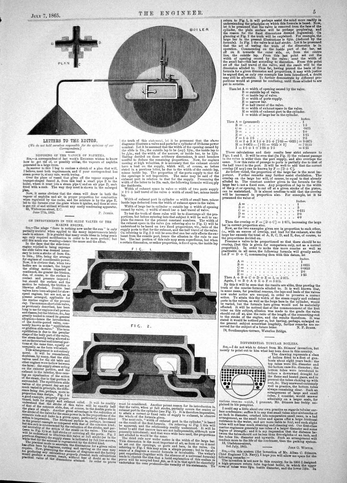 Antique Print 1865 Improvements Slide Valves Marine Engine Machinery Boiler