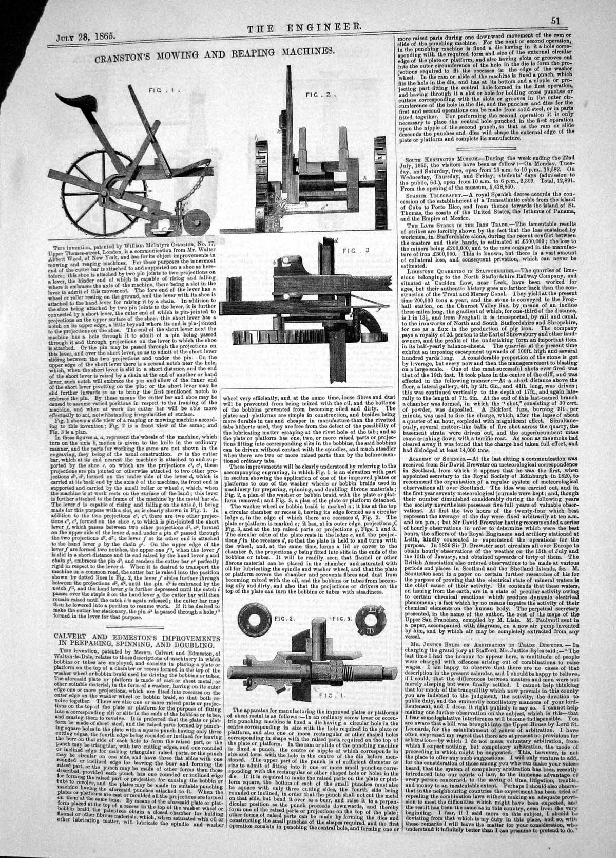 Old Print 1865 William Cranston Mowing Reaping Machinery Calvert Edmeston 19th
