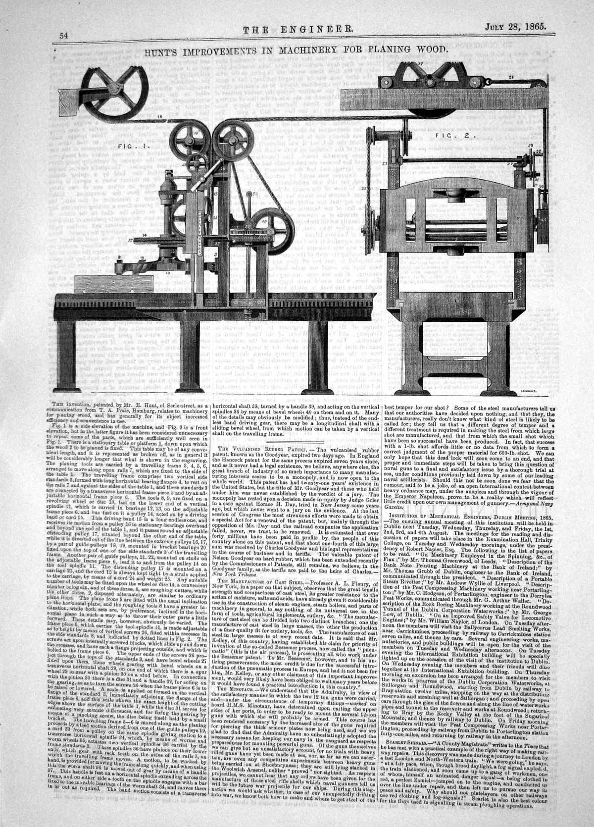Old Engineering 1865 Hunt Improvements Machinery Planing Wood Inventi Victorian