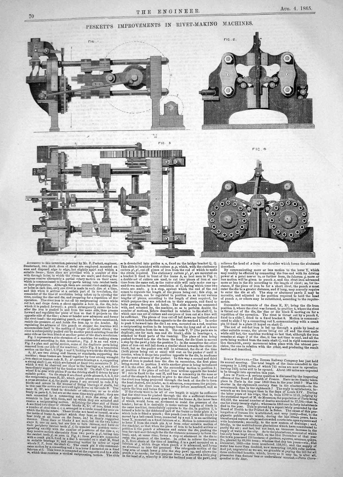 Antique Old Print 1865 Peskett Improvements Rivet-Making Machines Sunderland