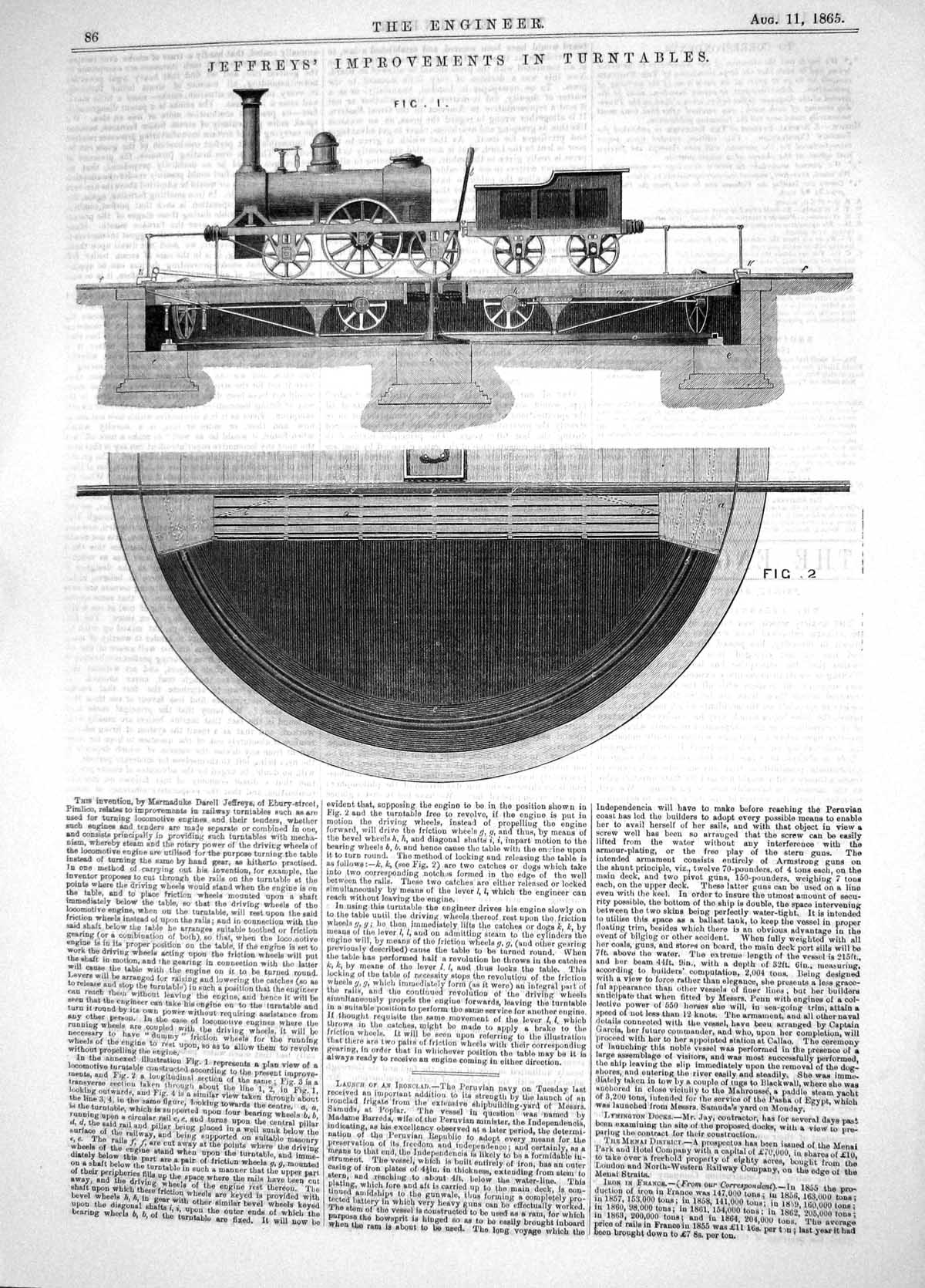 Old Print Marmaduke Darell Jeffrey Improvements Turntables 1865 Machinery 19th