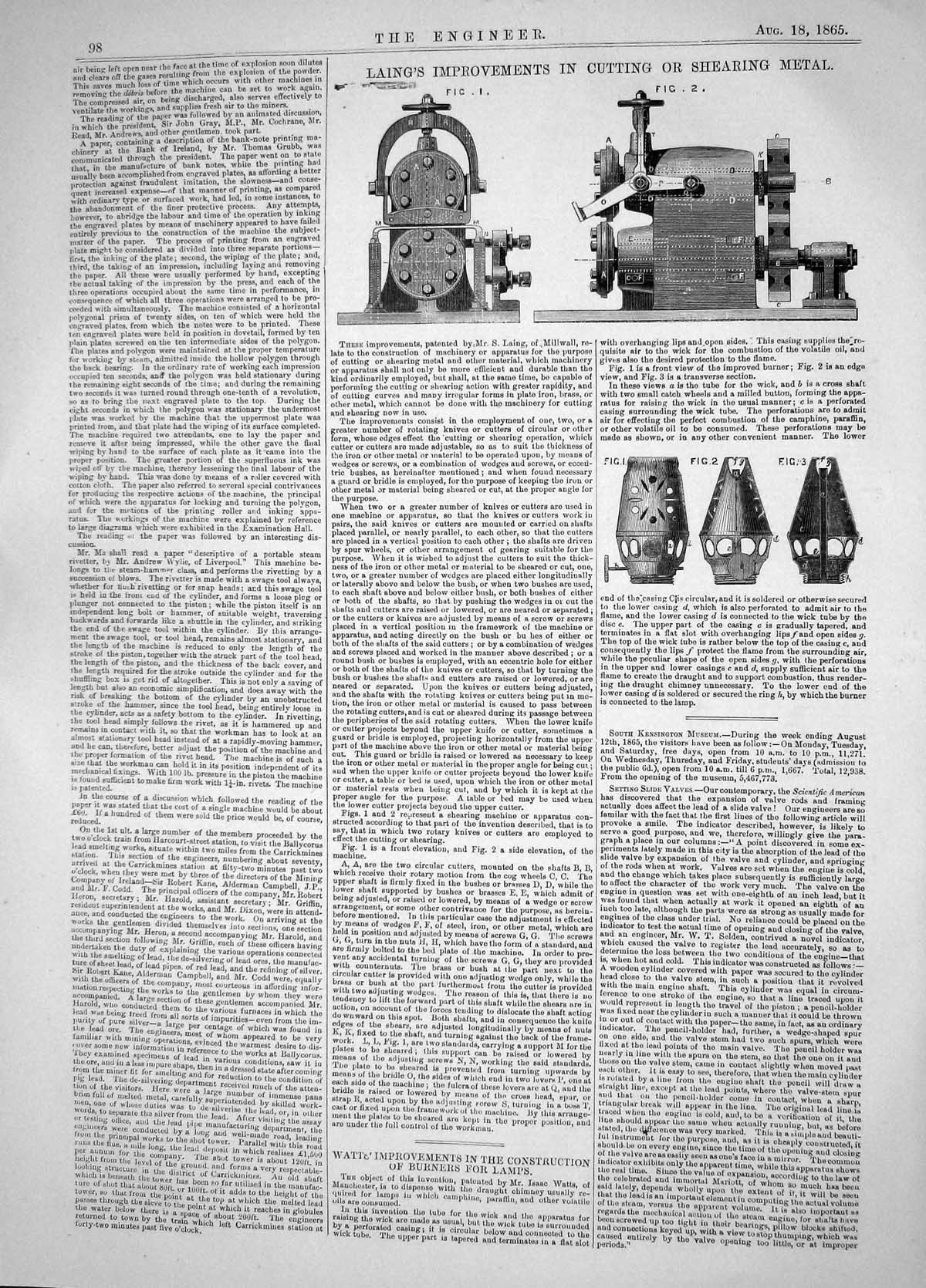 Old 1865 Laing Improvements Cutting Shearing Metal Machinery Watts La Victorian