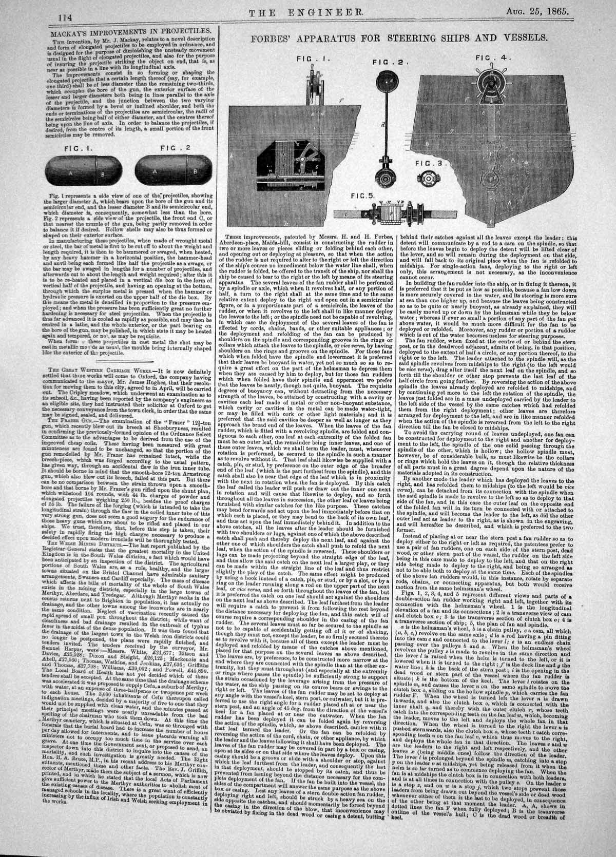 Old Forbes Steering Ships Vessels 1865 Mackay Improvements Projectile Victorian