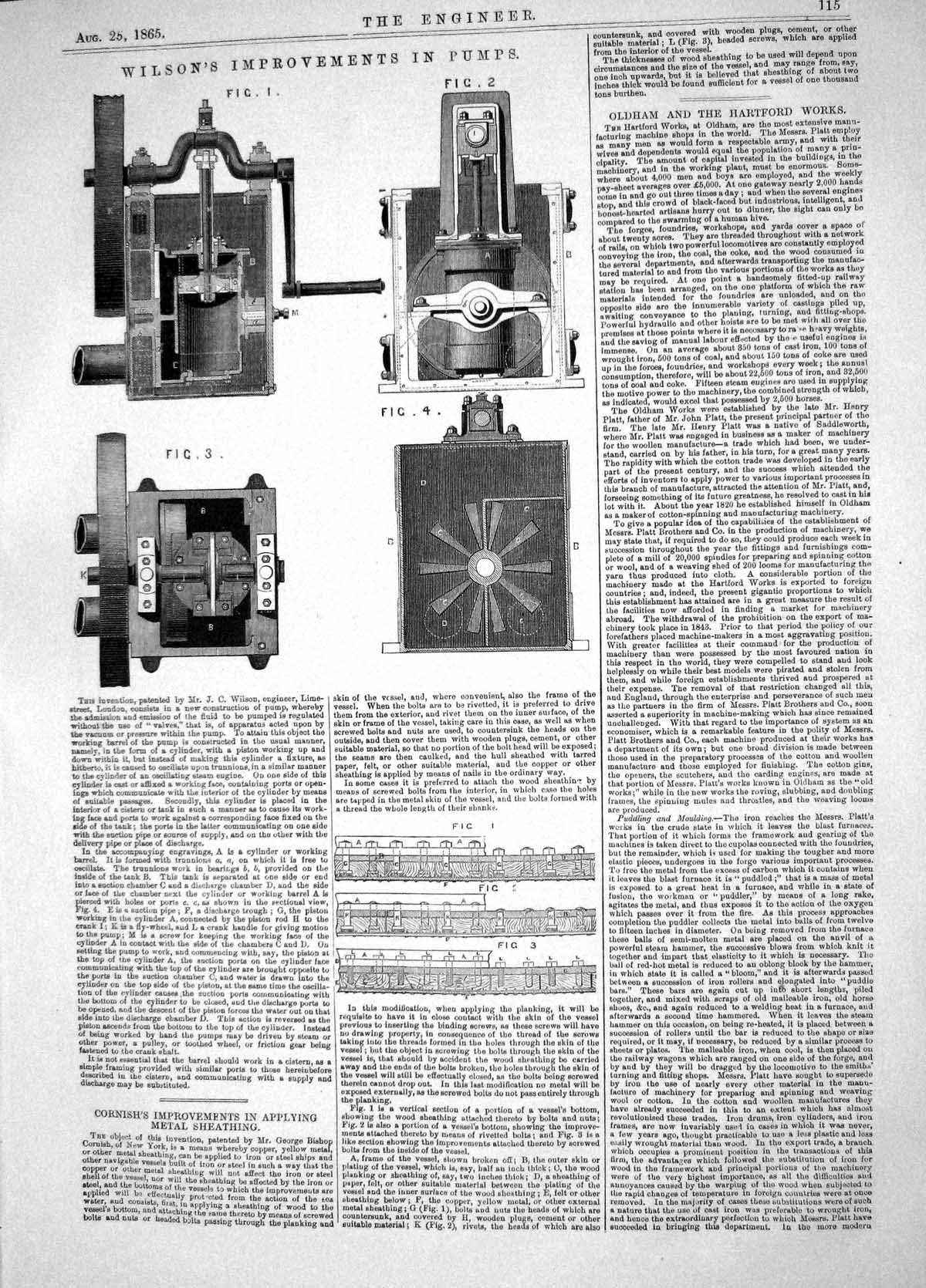 Antique Old Print 1865 Wilson Improvements Pumps Lime-Street London Machinery