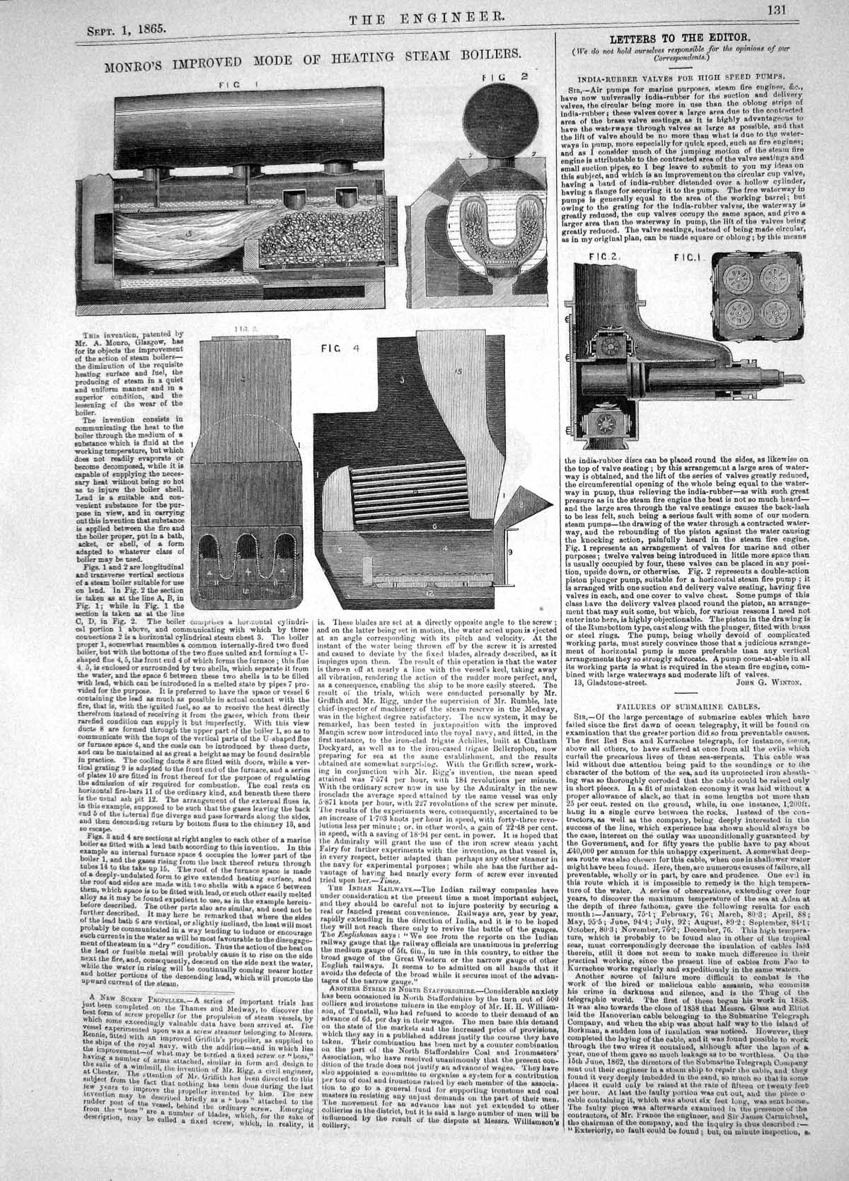 Old 1865 Monro Improved Mode Heating Steam Boilers India-Rubber Valve Victorian