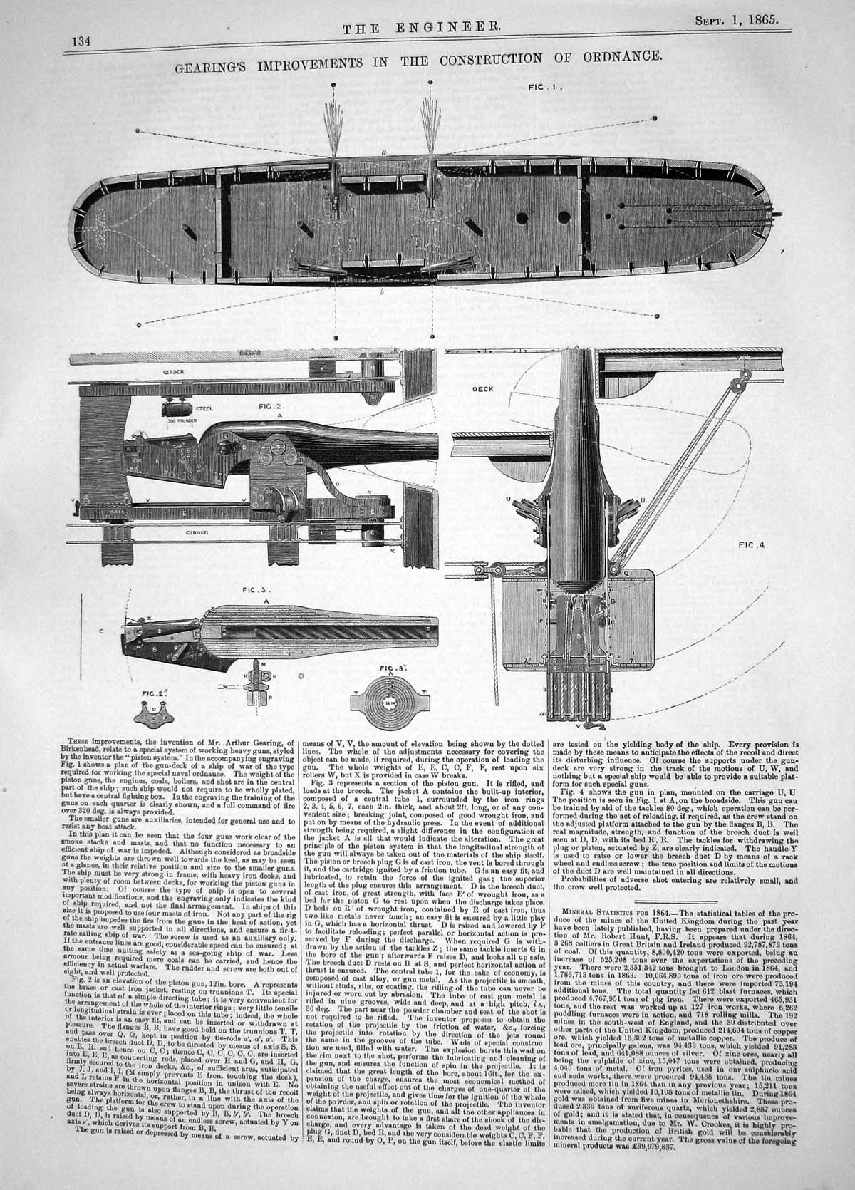 Old 1865 Arthur Gearing Improvements Construction Ordnance Machinery Victorian