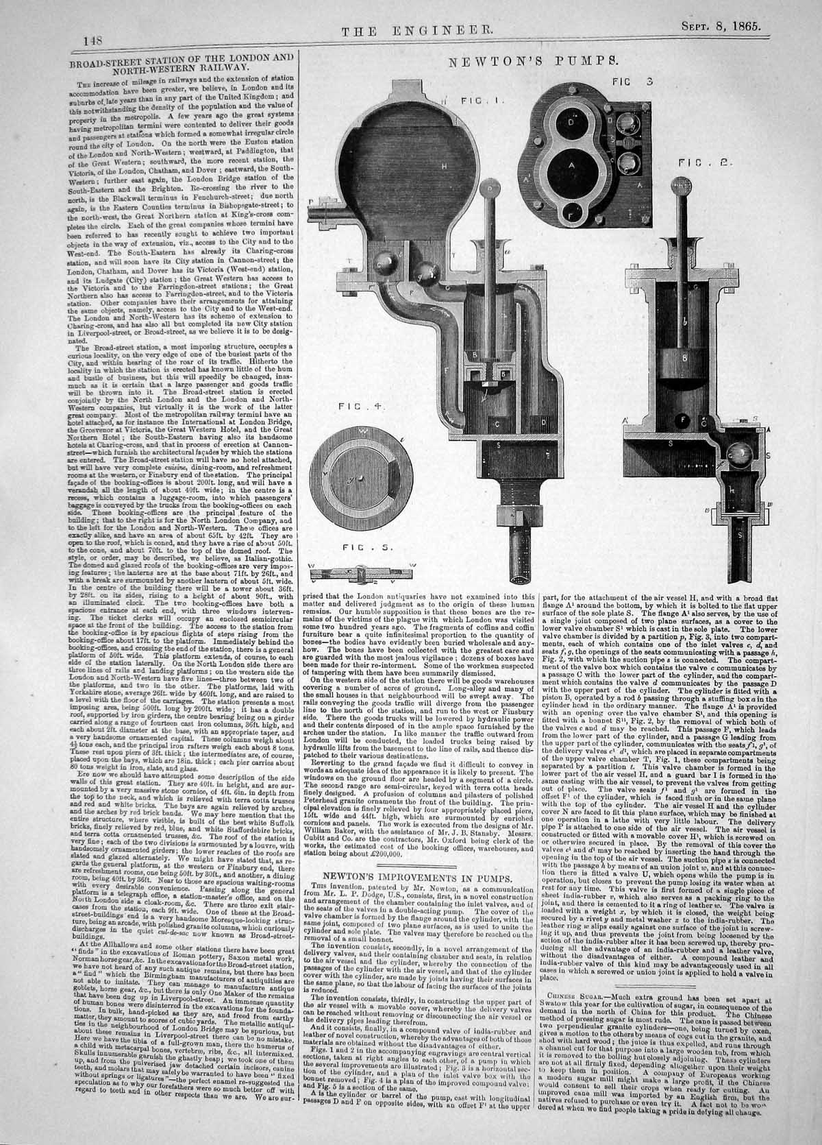 Original Old Antique Print Engineering 1865 Newton Improvements Pumps Machinery
