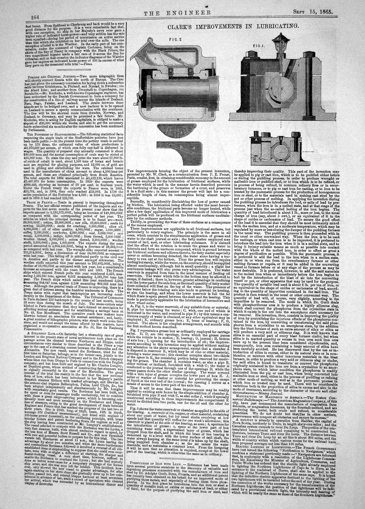 Antique Old Print Engineering 1865 Clark Improvements Lubricating Machinery