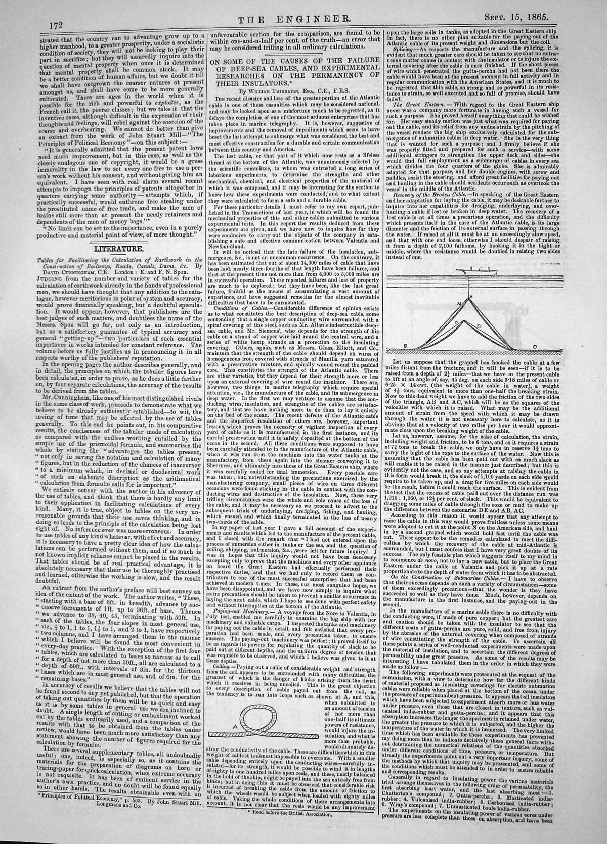 Old 1865 Experimental Researches Deep-Sea Cables Insulators Machinery Victorian
